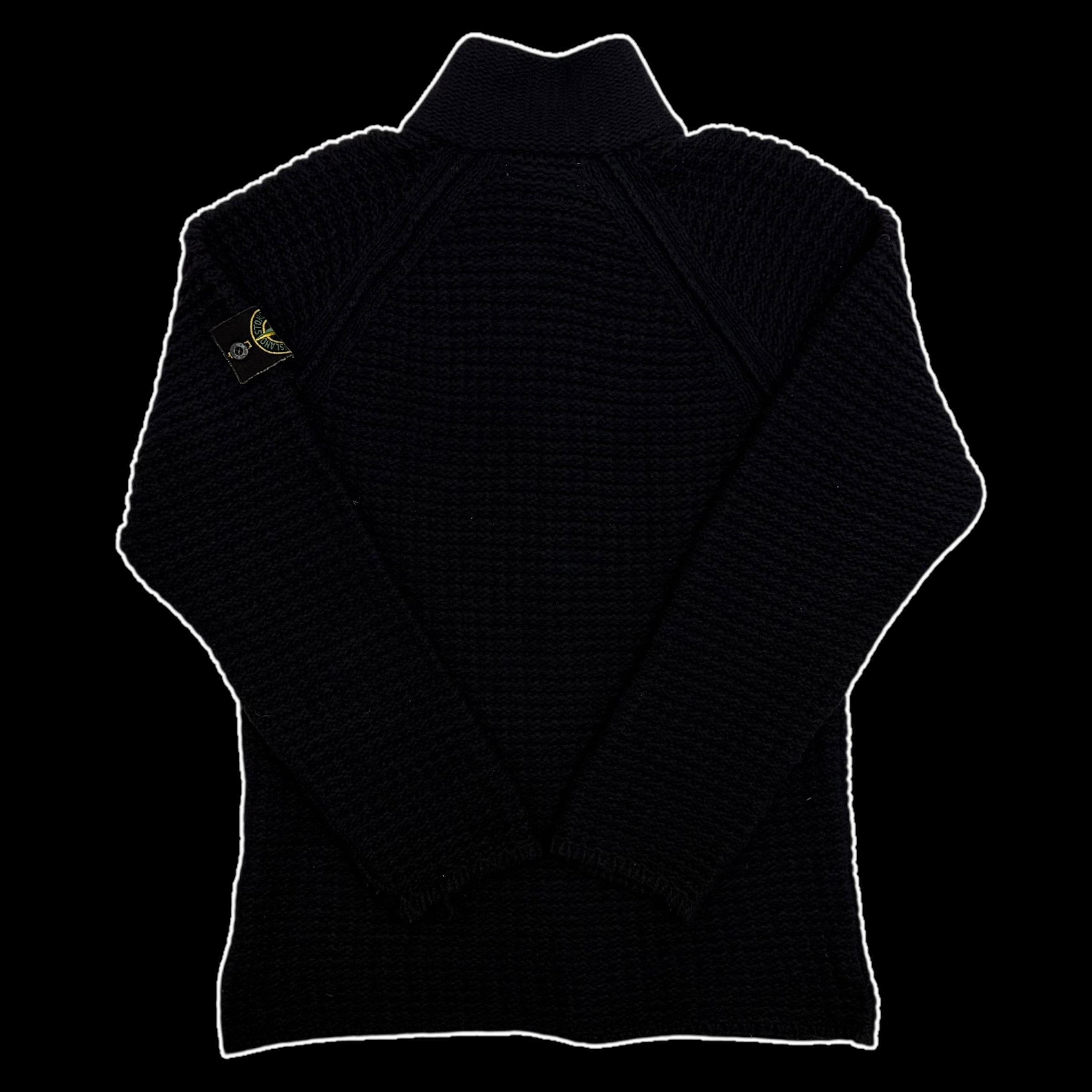 Stone Island AW02 Wool Blend Ribbed Knit Zip-Up Sweatshirt Navy (Size L)