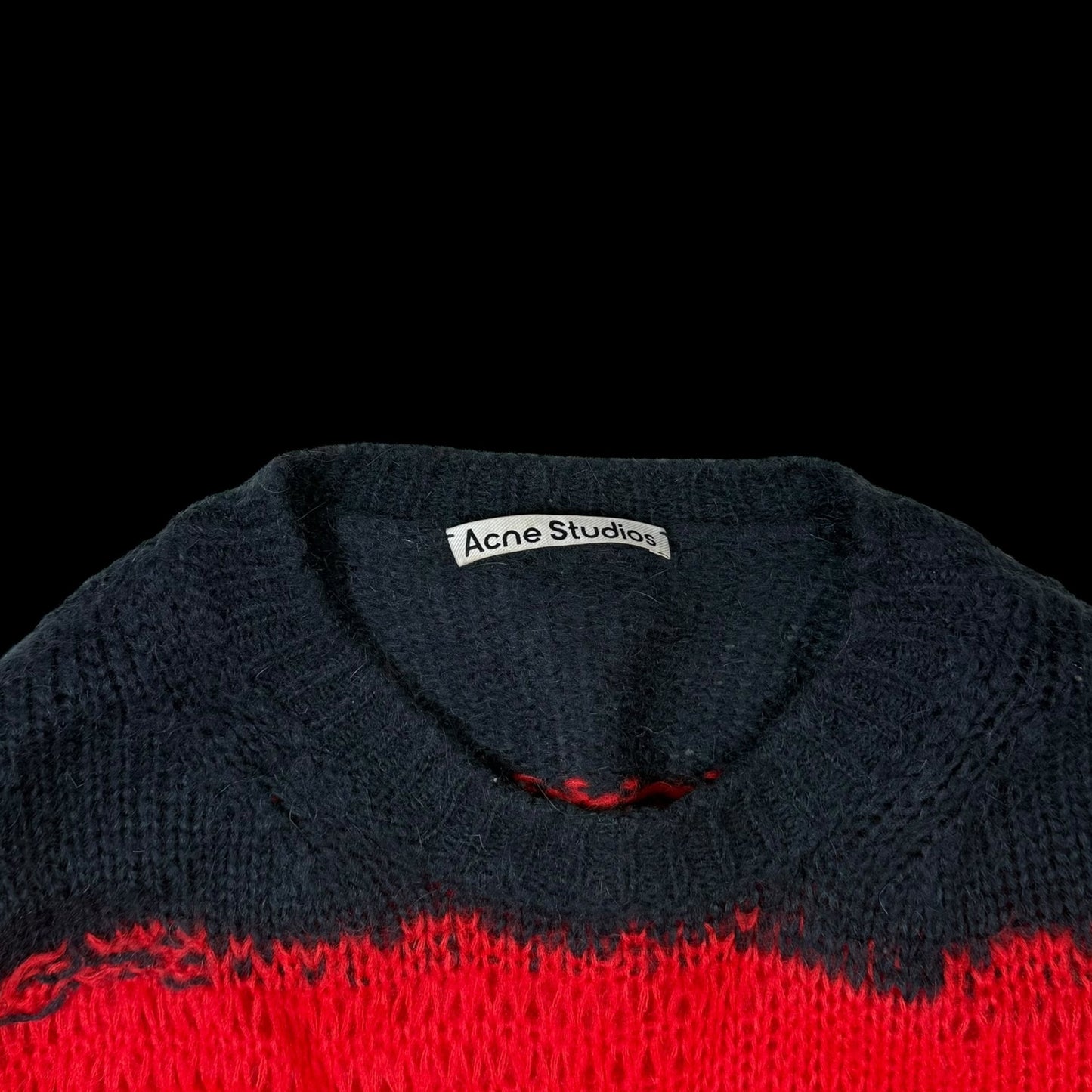 Acne Studios AW21 Kalia Distressed Oversized Striped Knit Sweatshirt Navy / Red (fits up to L)