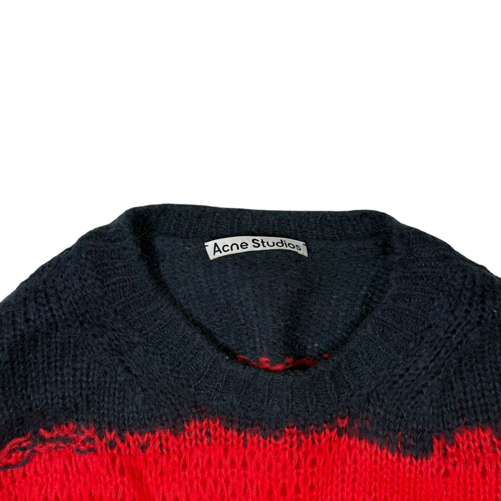 Acne Studios AW21 Kalia Distressed Oversized Striped Knit Sweatshirt Navy / Red (fits up to L)