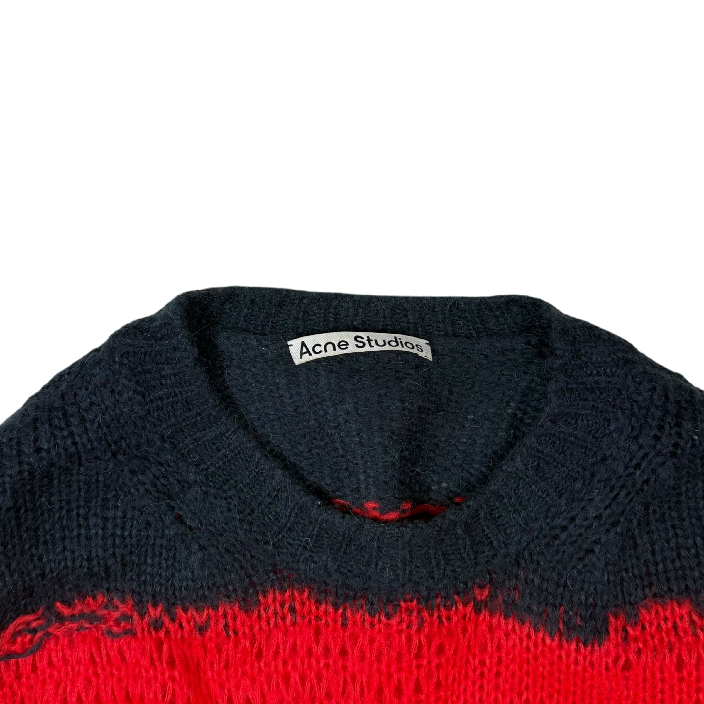 Acne Studios AW21 Kalia Distressed Oversized Striped Knit Sweatshirt Navy / Red (fits up to L)