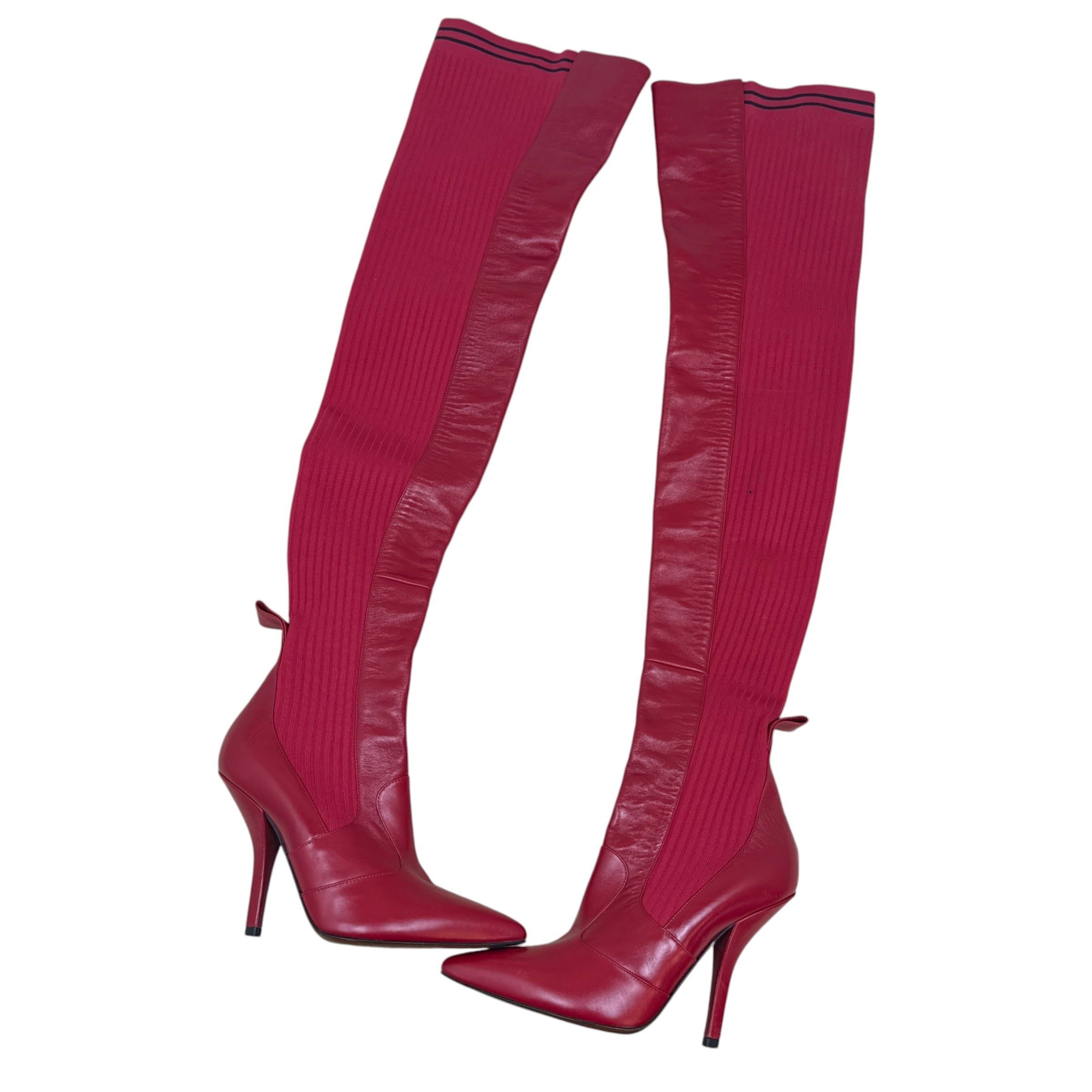 Fendi Leather Sock Boots Red (Size EU38)