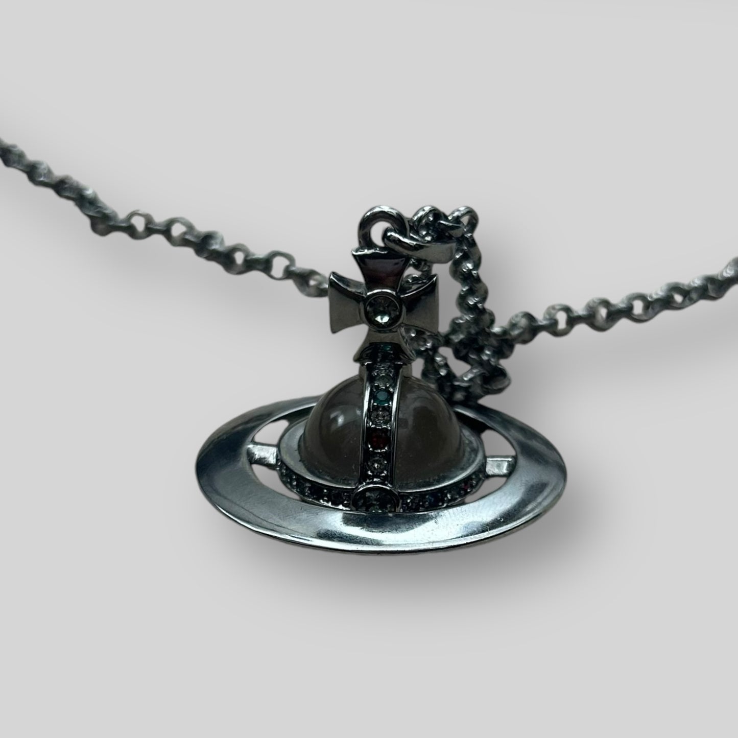 Vivienne Westwood Orb Giant 3D Necklace Gun Metal Silver