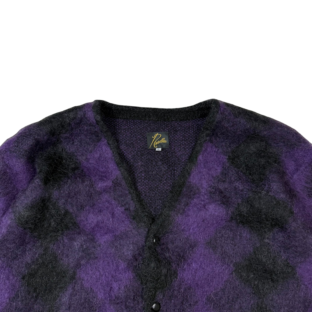 Needles AW21 Mohair Diamond Cardigan Purple / Black (Size L)