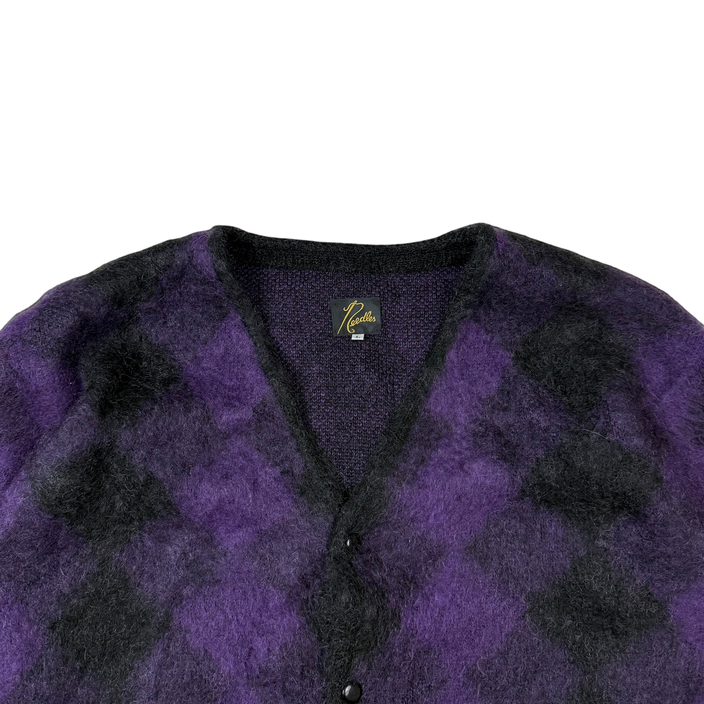 Needles AW21 Mohair Diamond Cardigan Purple / Black (Size L)