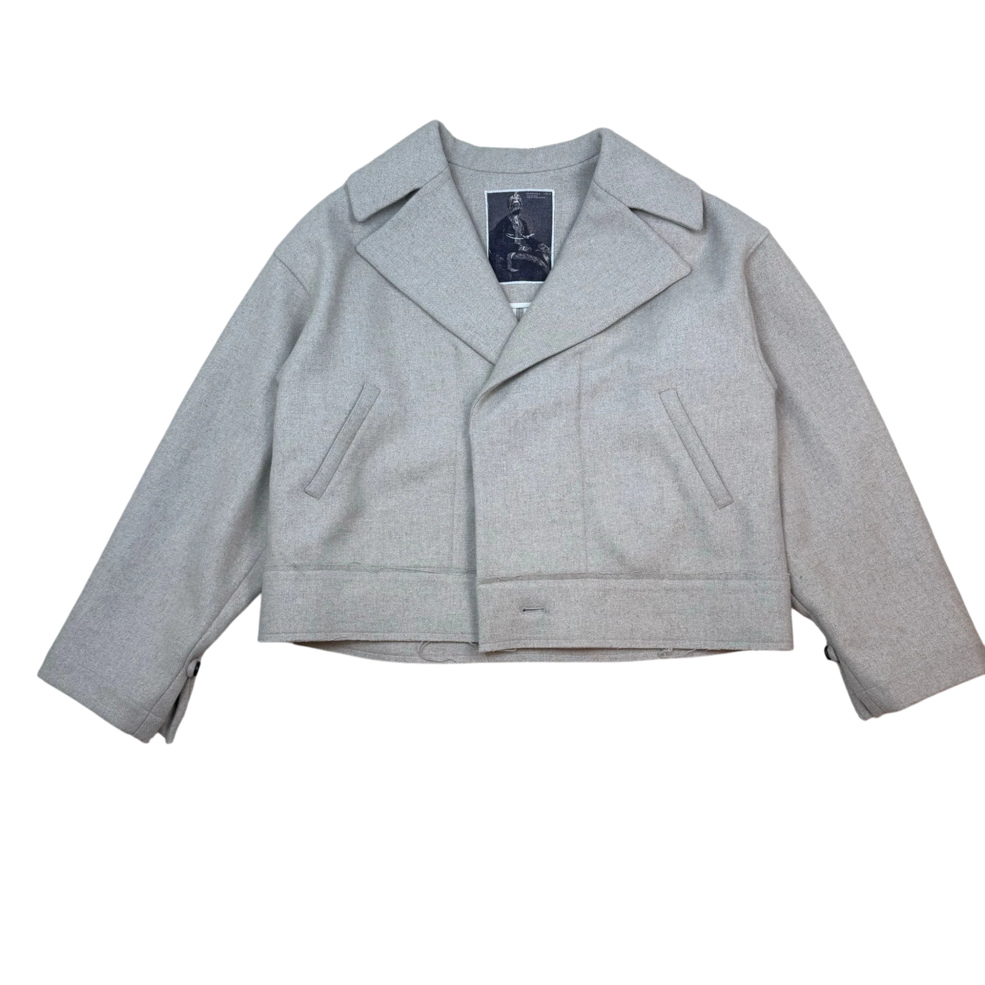 Professor.E FW21 Wool Cropped Distressed Blazer Beige (Size 48/Fits M-XL)