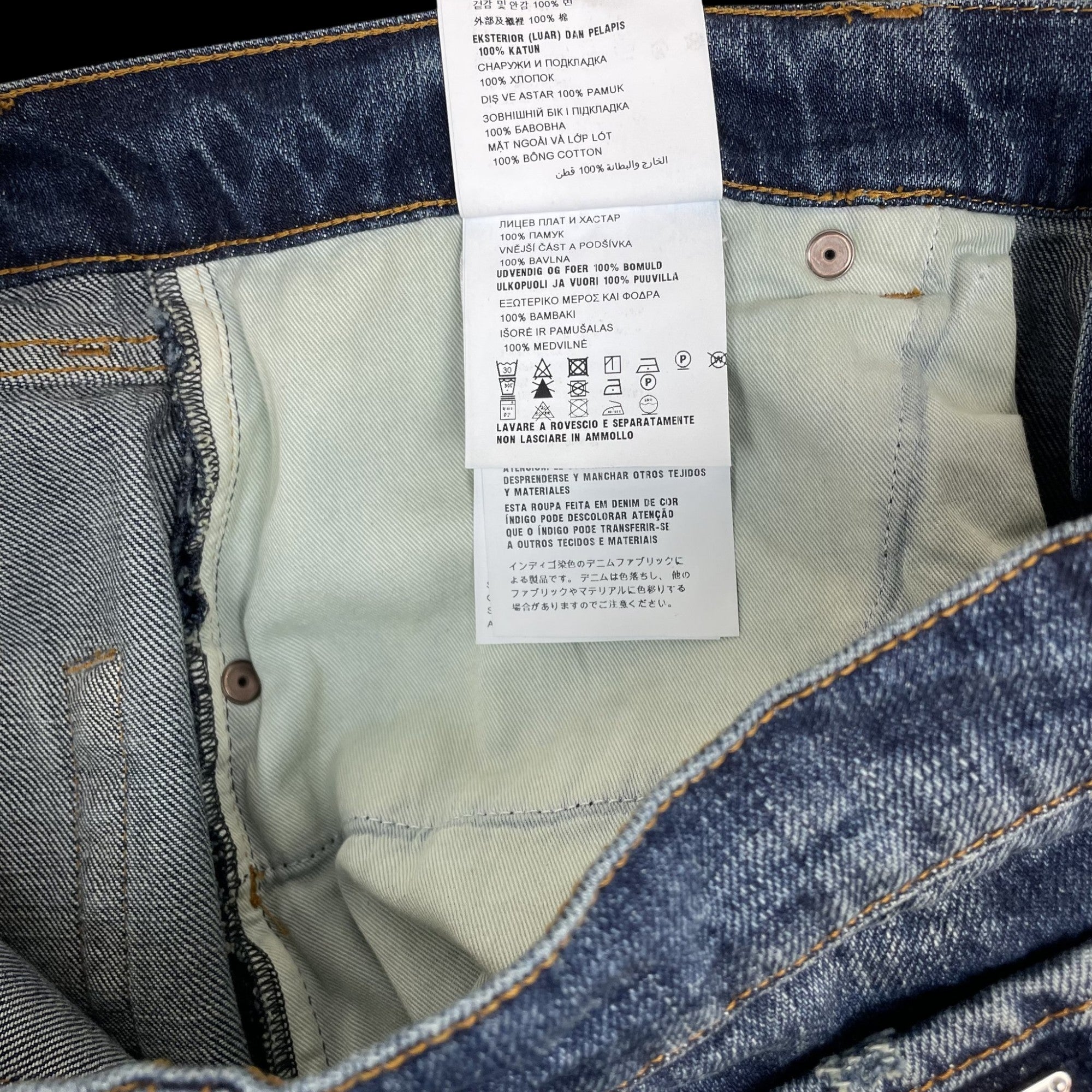 Prada Triangle Plaque Logo Jeans Washed Blue (Size 35”)