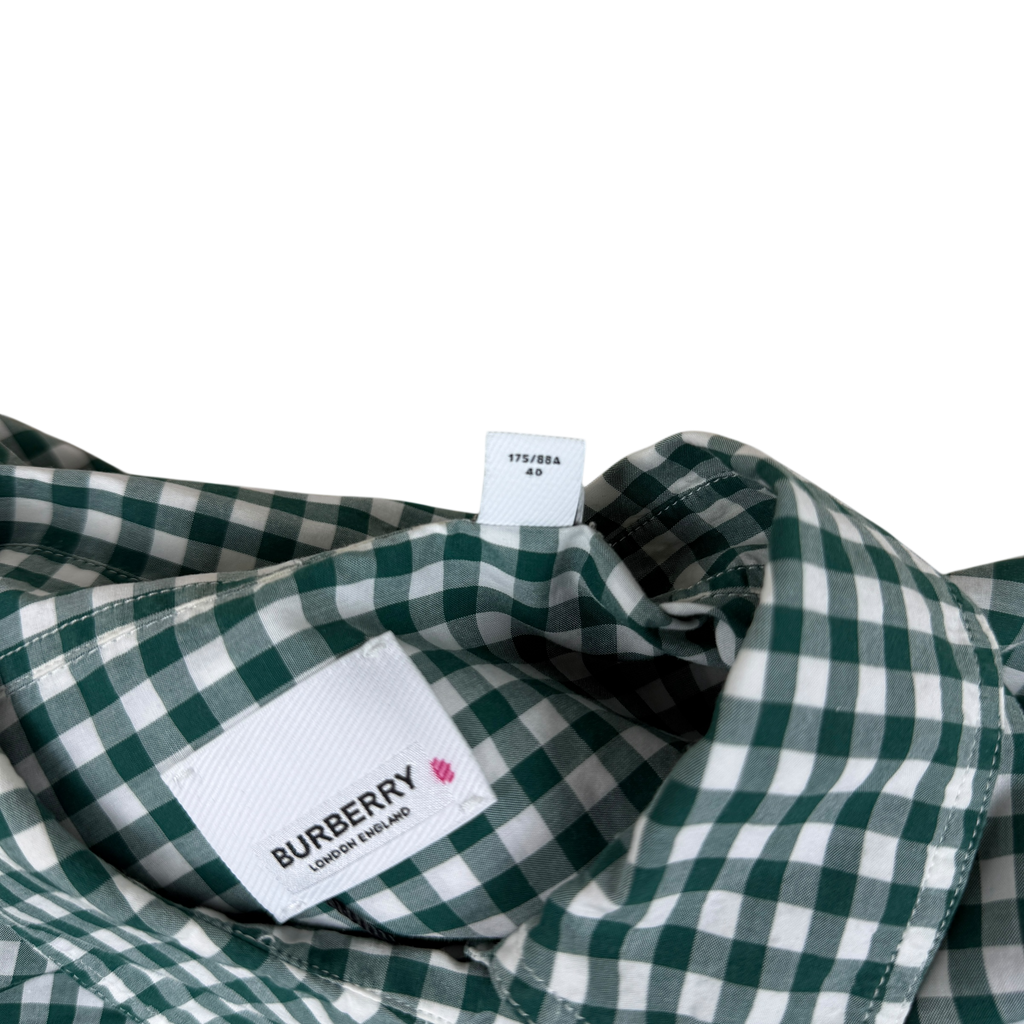 Burberry Gingham Ruched Sleeve Shirt Green (Size M)