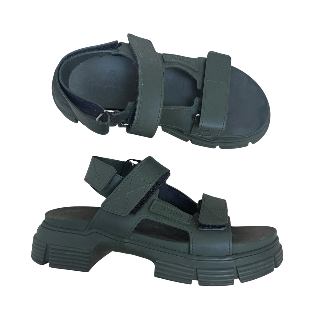 Ganni Spartiates Sandals Khaki Green (Size EU39)