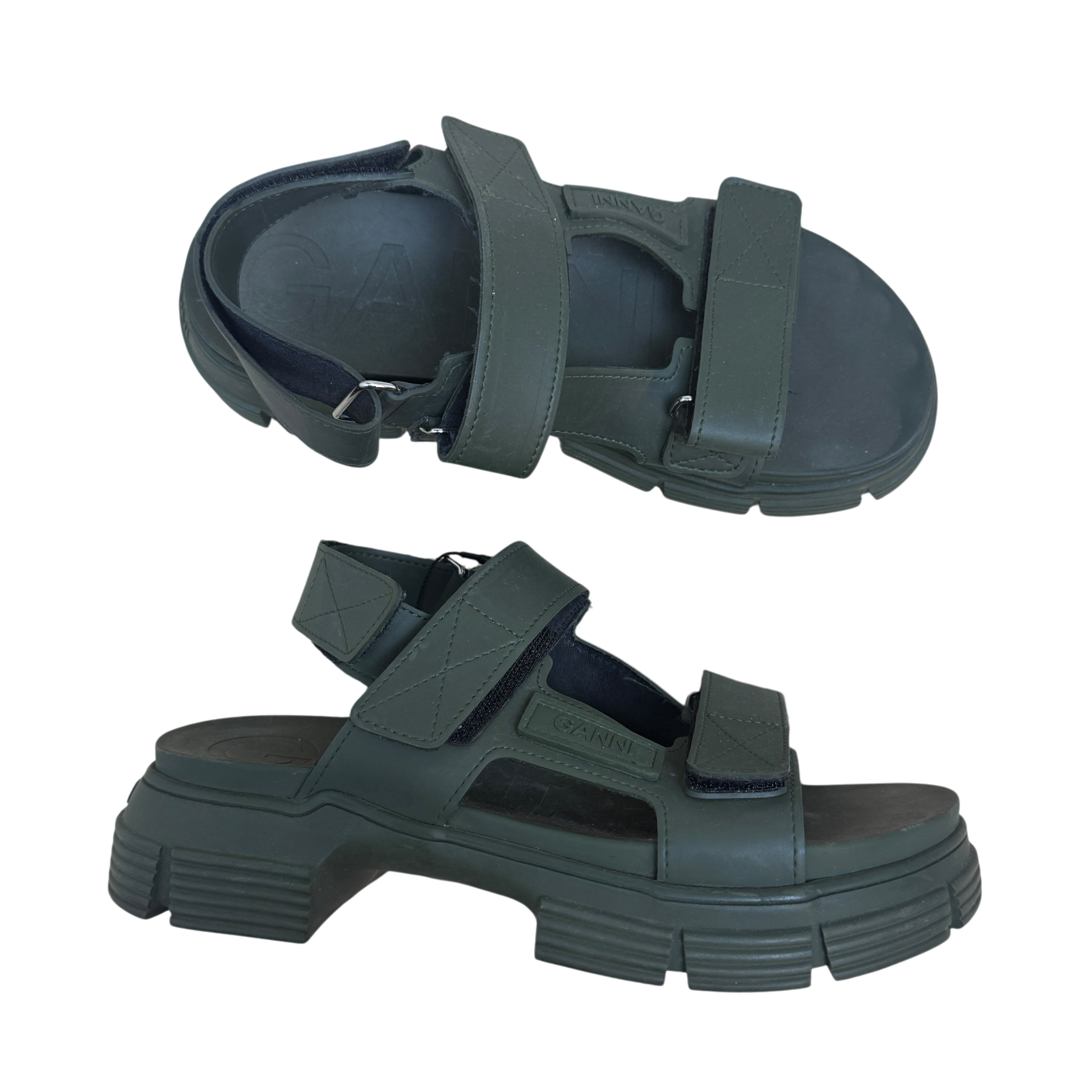 Ganni Spartiates Sandals Khaki Green (Size EU39)
