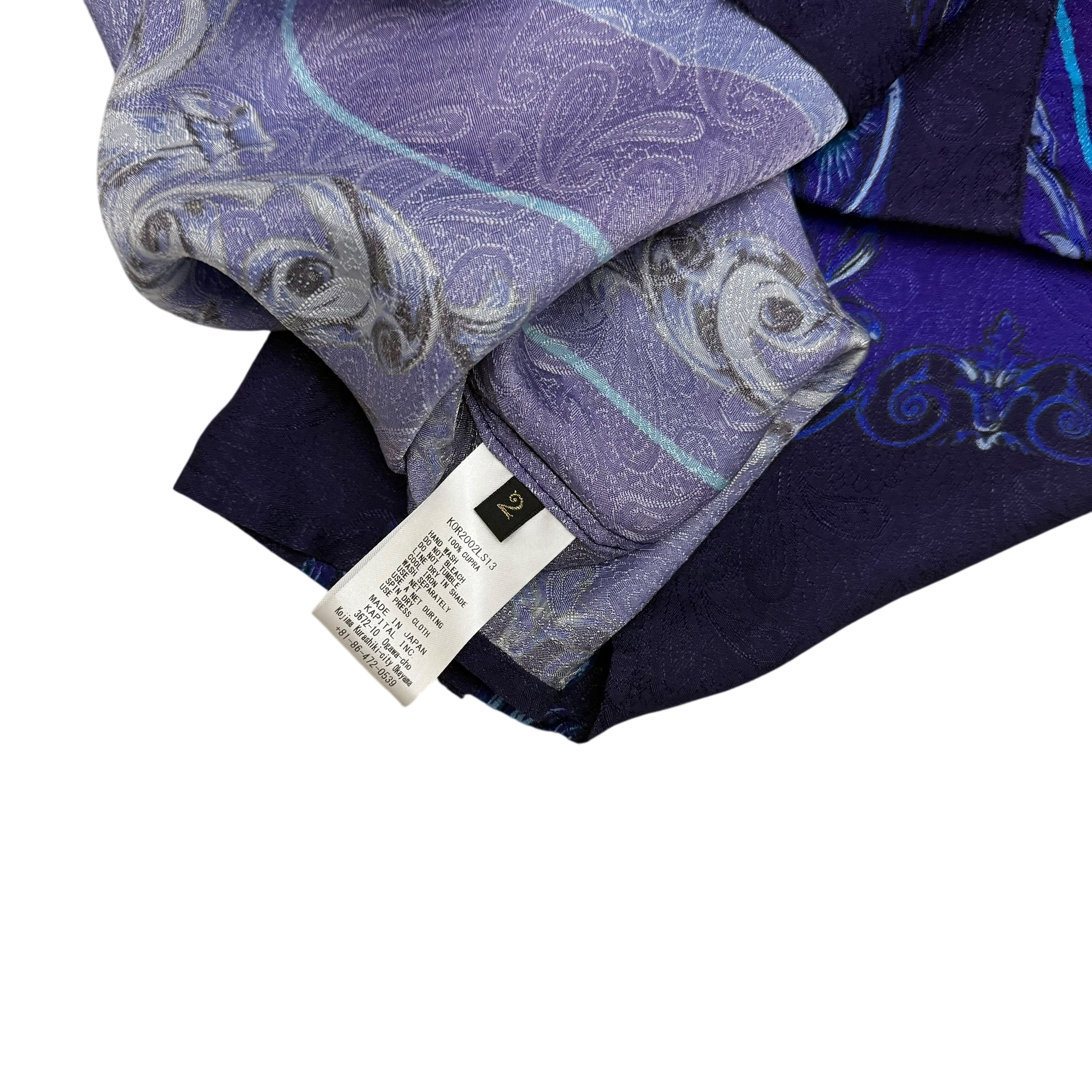 Kapital Virgin Mary Rayon Open Collar LS Shirt Purple / Blue (Size 2)