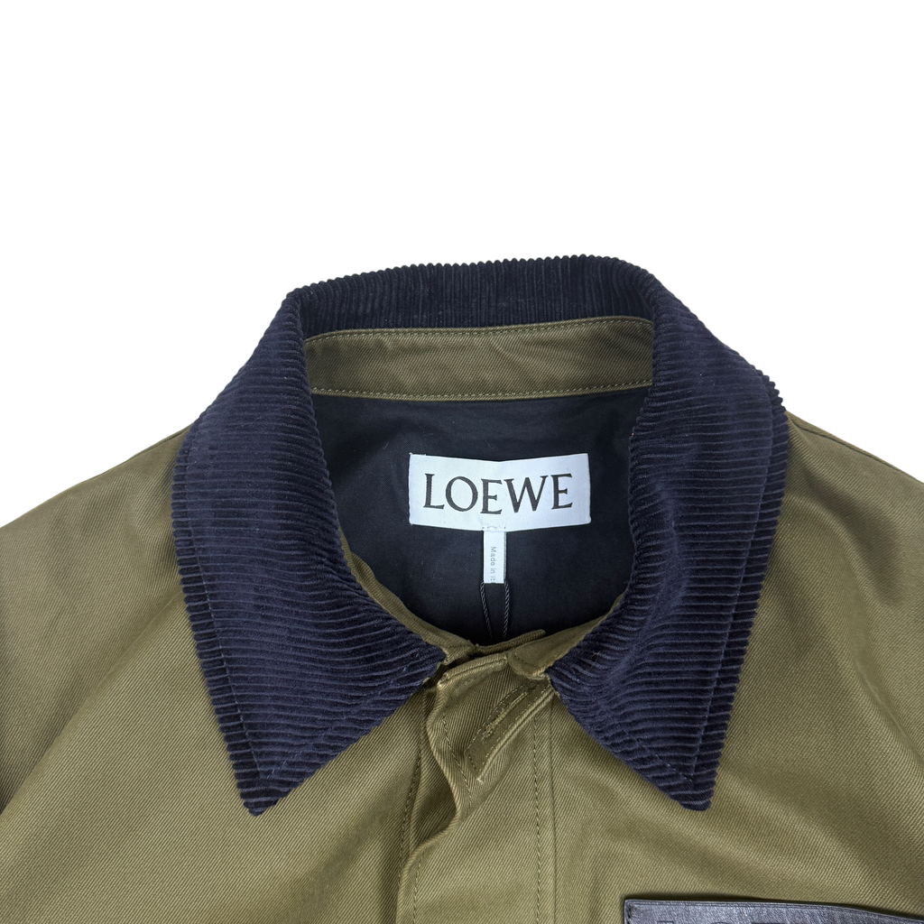 Loewe Leather Logo Lined Workwear Jacket Green (Size 50)