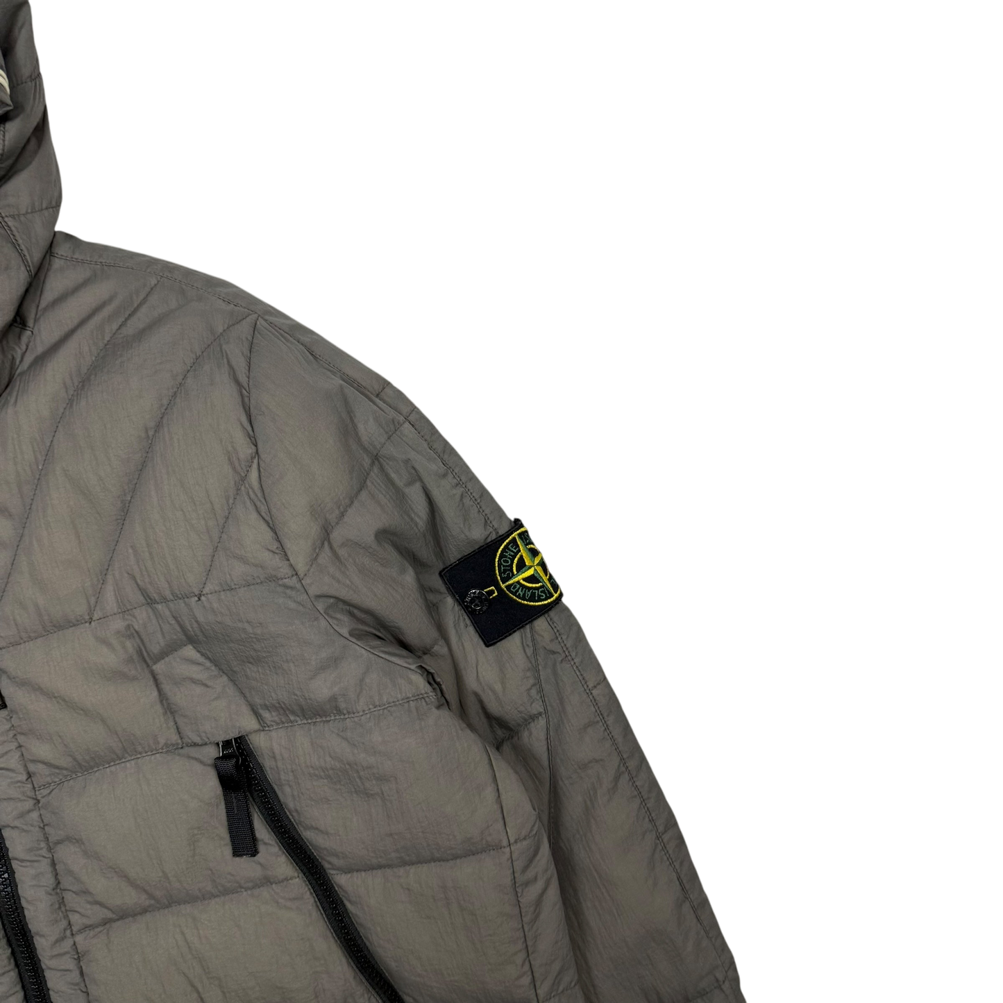 Stone Island AW 2011 Opaque Nylon Tela Down Jacket Grey/Khaki (Size L)