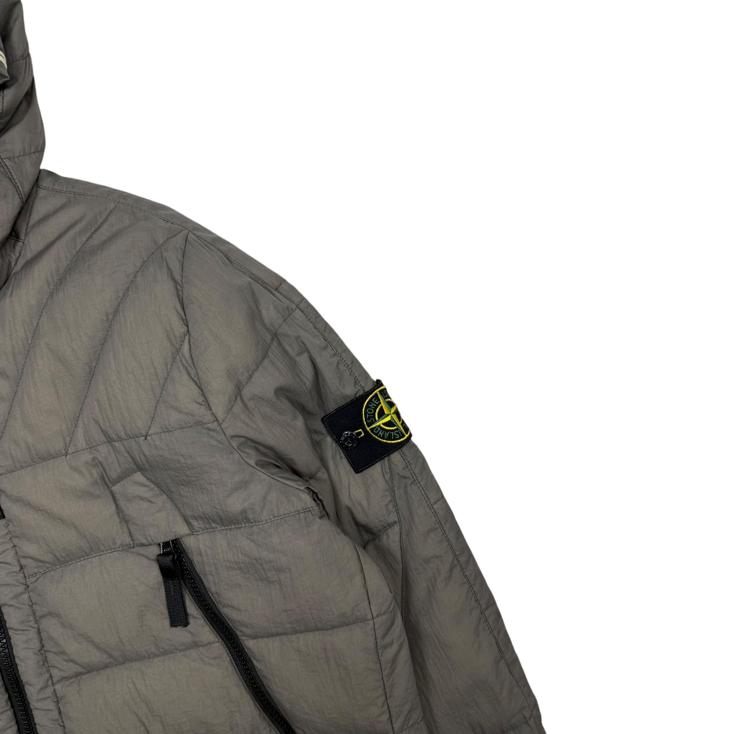Stone Island AW 2011 Opaque Nylon Tela Down Jacket Grey/Khaki (Size L)