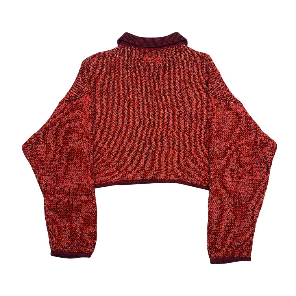 Jean Paul Gaultier Equator 1/4 Zip Cropped Knit Polo Jumper Orange (Size S)