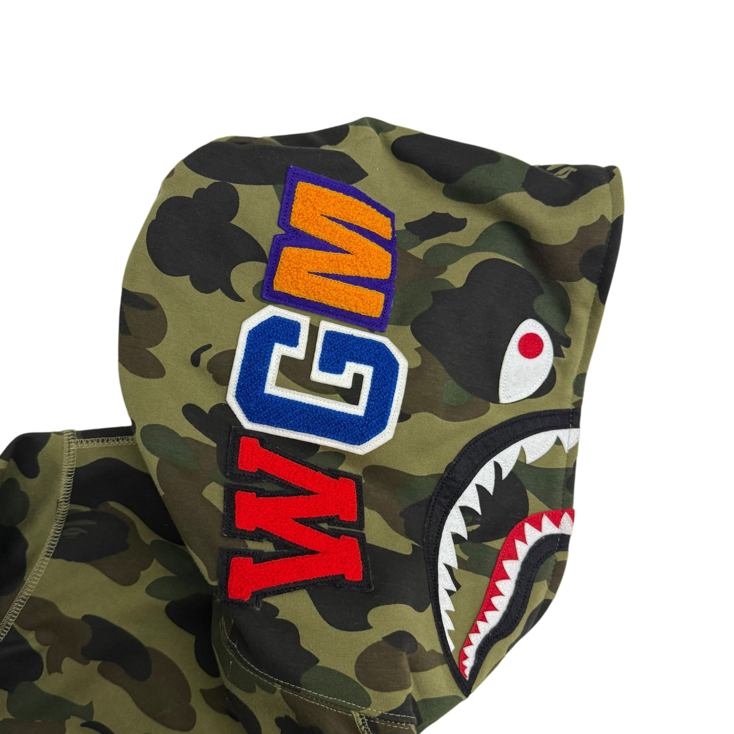 BAPE (A Bathing Ape) 1st Camo Gore Windstopper Camo Shark Zip-Up Hoodie Green (Size S)