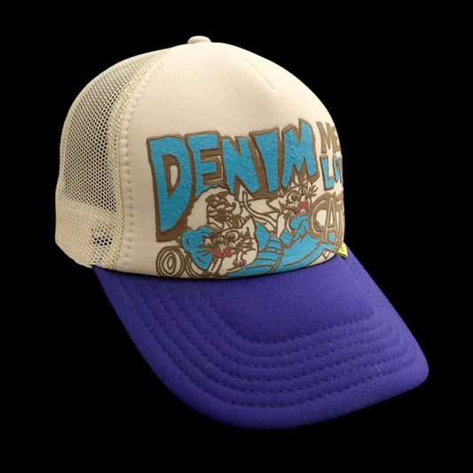 Kapital ‘Denim Men Love Cats’ Trucker Cap Beige / Purple