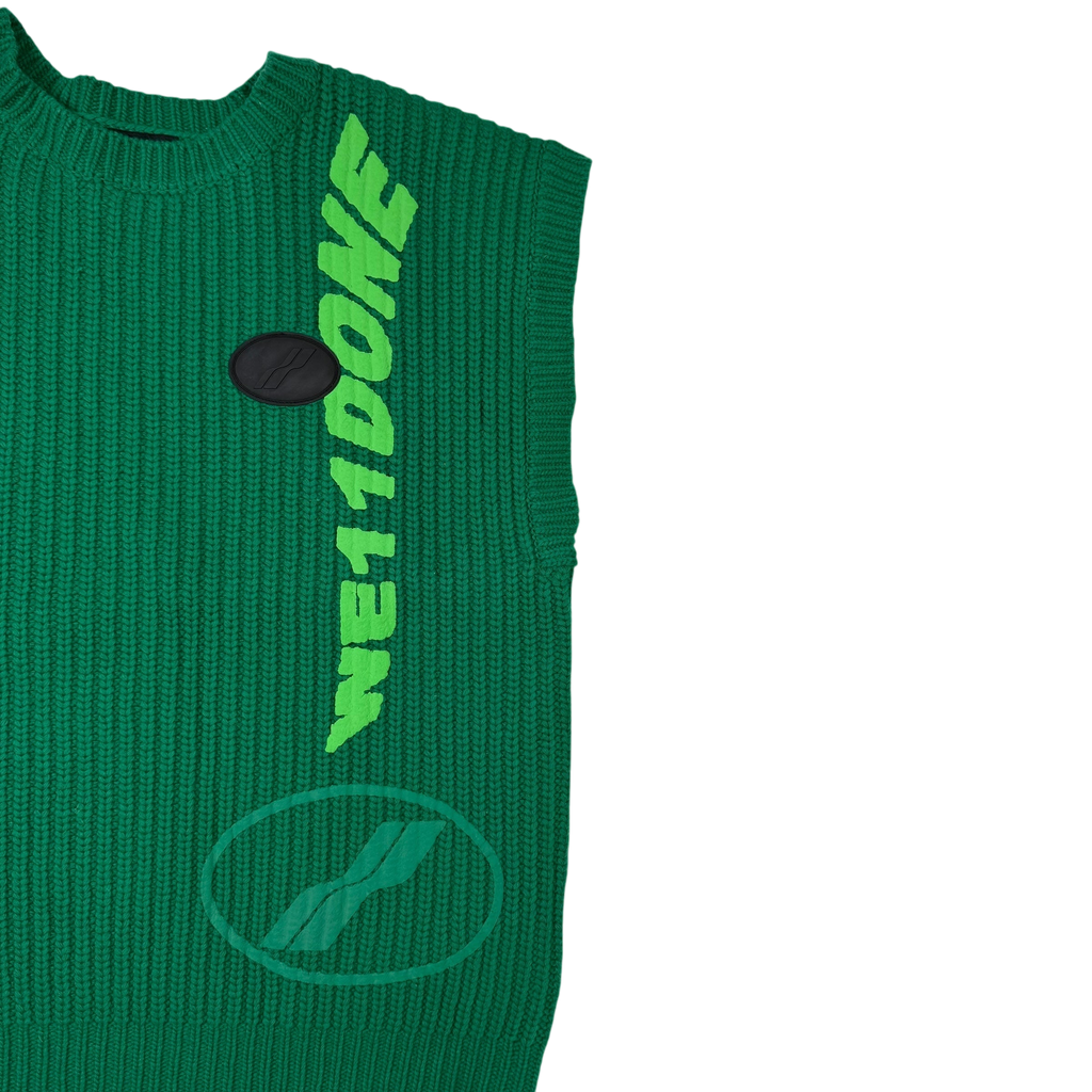 We11done Ribbed Wool Multi-Logo Square Knit Vest Green (Size L)