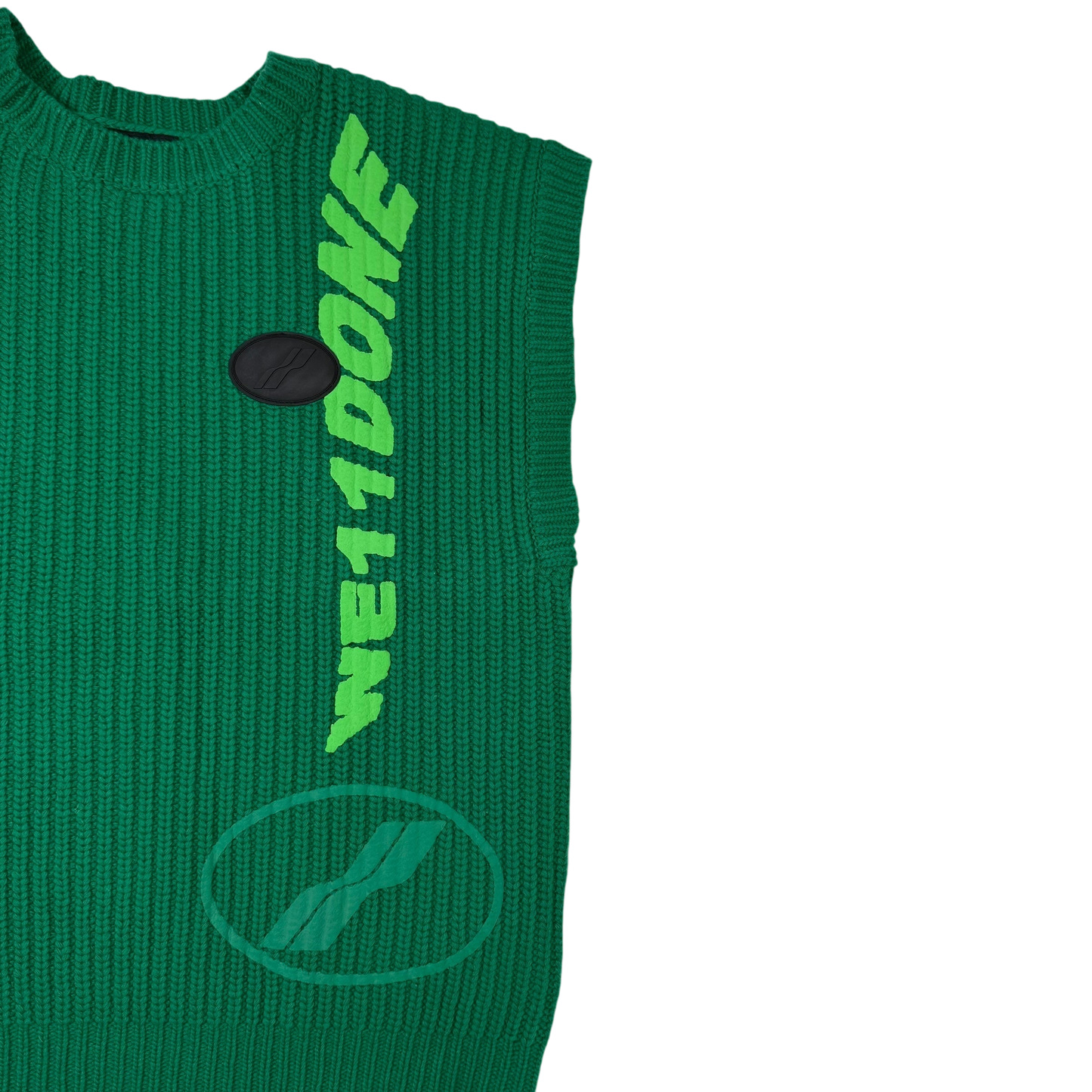 We11done Ribbed Wool Multi-Logo Square Knit Vest Green (Size L)