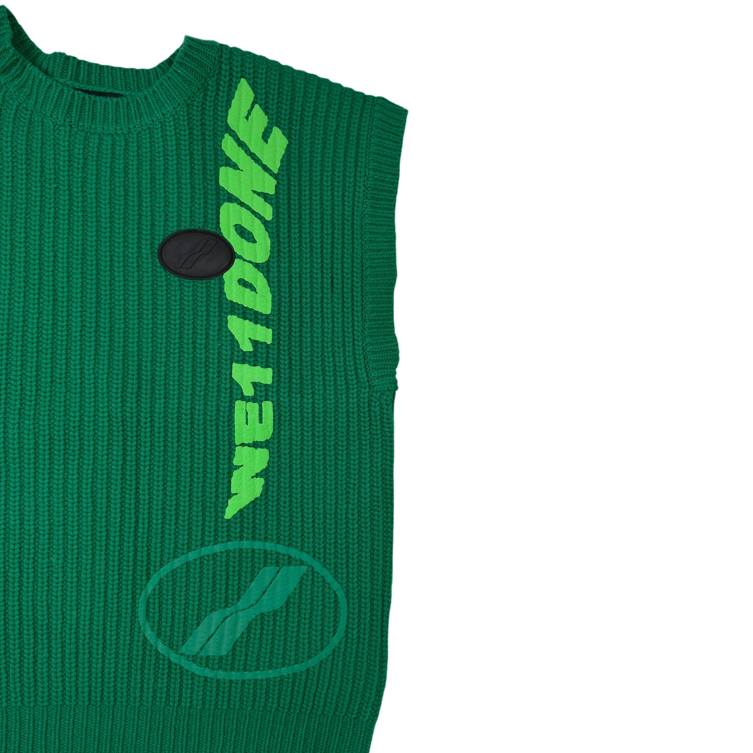 We11done Ribbed Wool Multi-Logo Square Knit Vest Green (Size L)