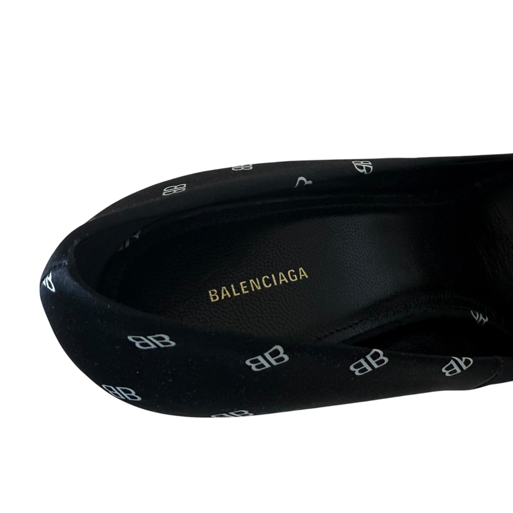 Balenciaga Satin BB Monogram Knife Heels Black (Size EU40)