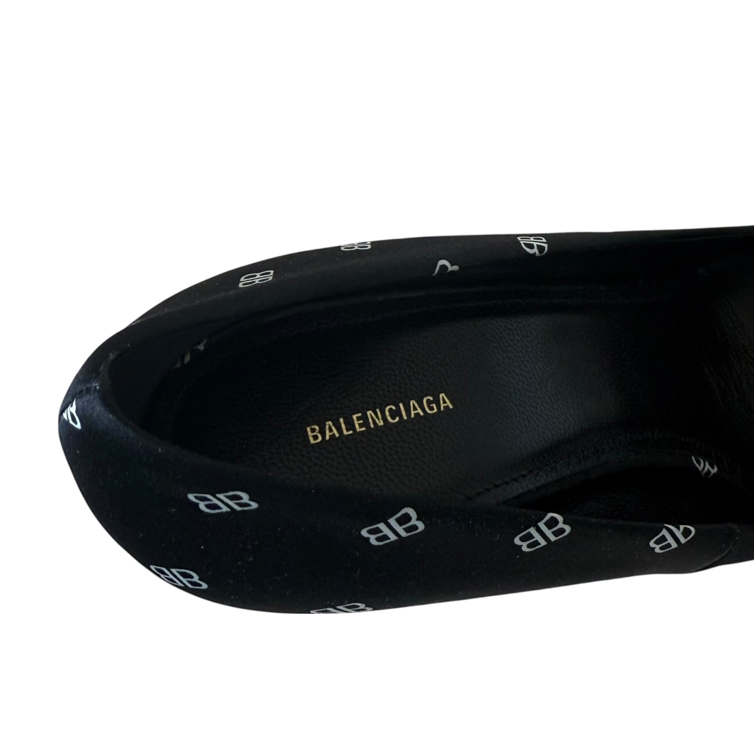 Balenciaga Satin BB Monogram Knife Heels Black (Size EU40)