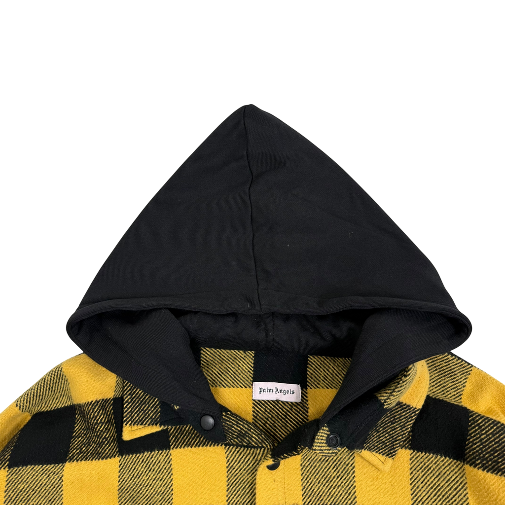 Palm Angels FW19 Checkered Hooded Shirt Jacket Yellow/Black (Size L)
