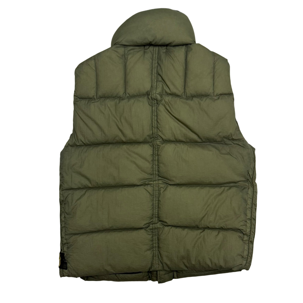 Stone Island AW10 Opaque Nylon Tela Mesh Badge Down Gilet Army Green (Fits M-L)