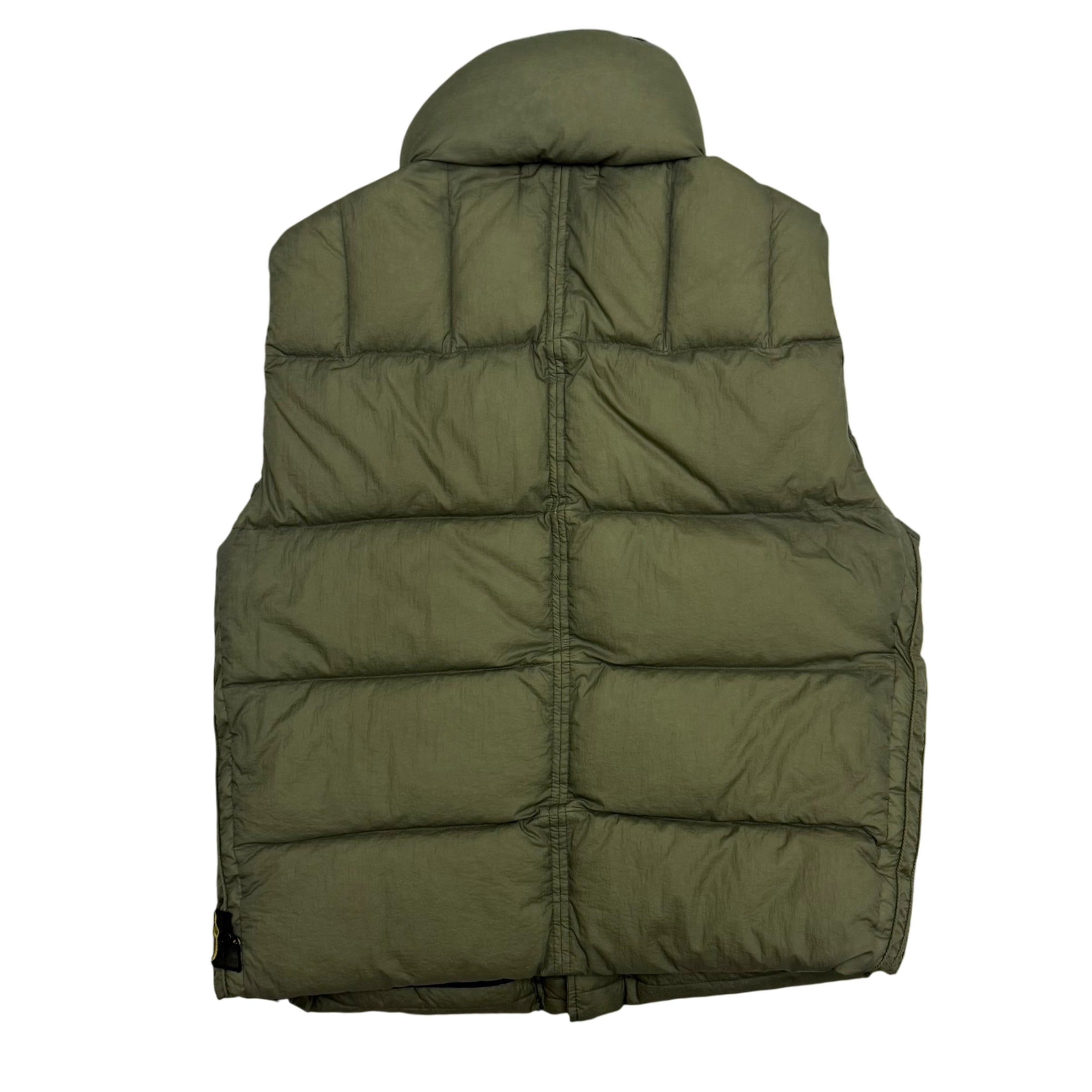 Stone Island AW10 Opaque Nylon Tela Mesh Badge Down Gilet Army Green (Fits M-L)
