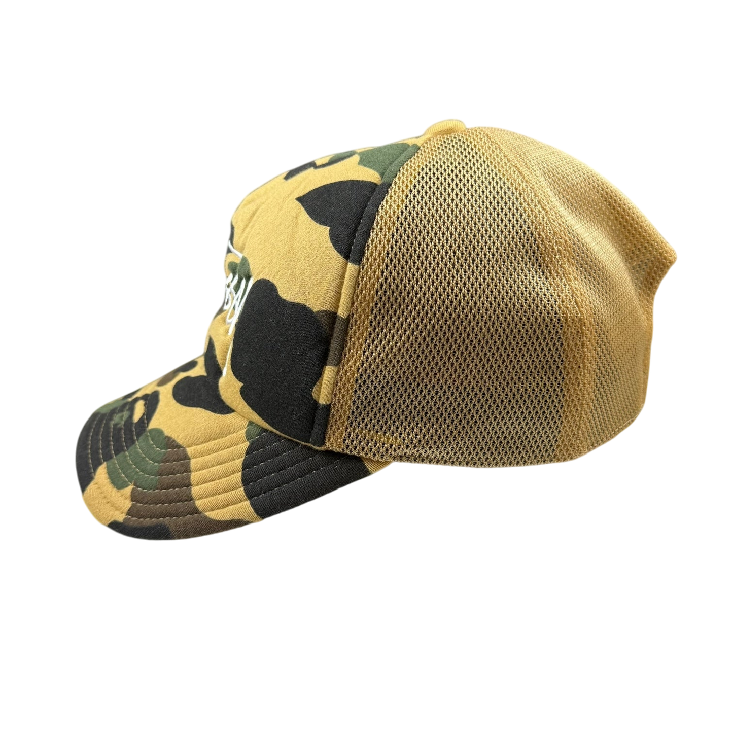 BAPE (A Bathing Ape) x Stussy Trucker Camo Cap Yellow