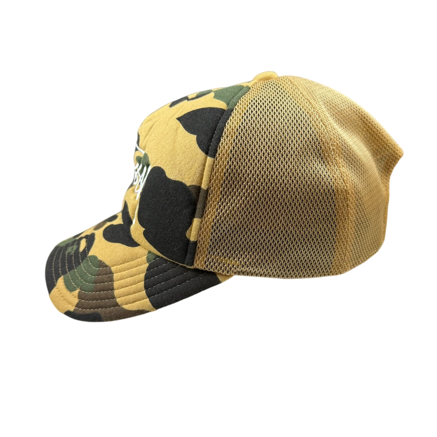 BAPE (A Bathing Ape) x Stussy Trucker Camo Cap Yellow