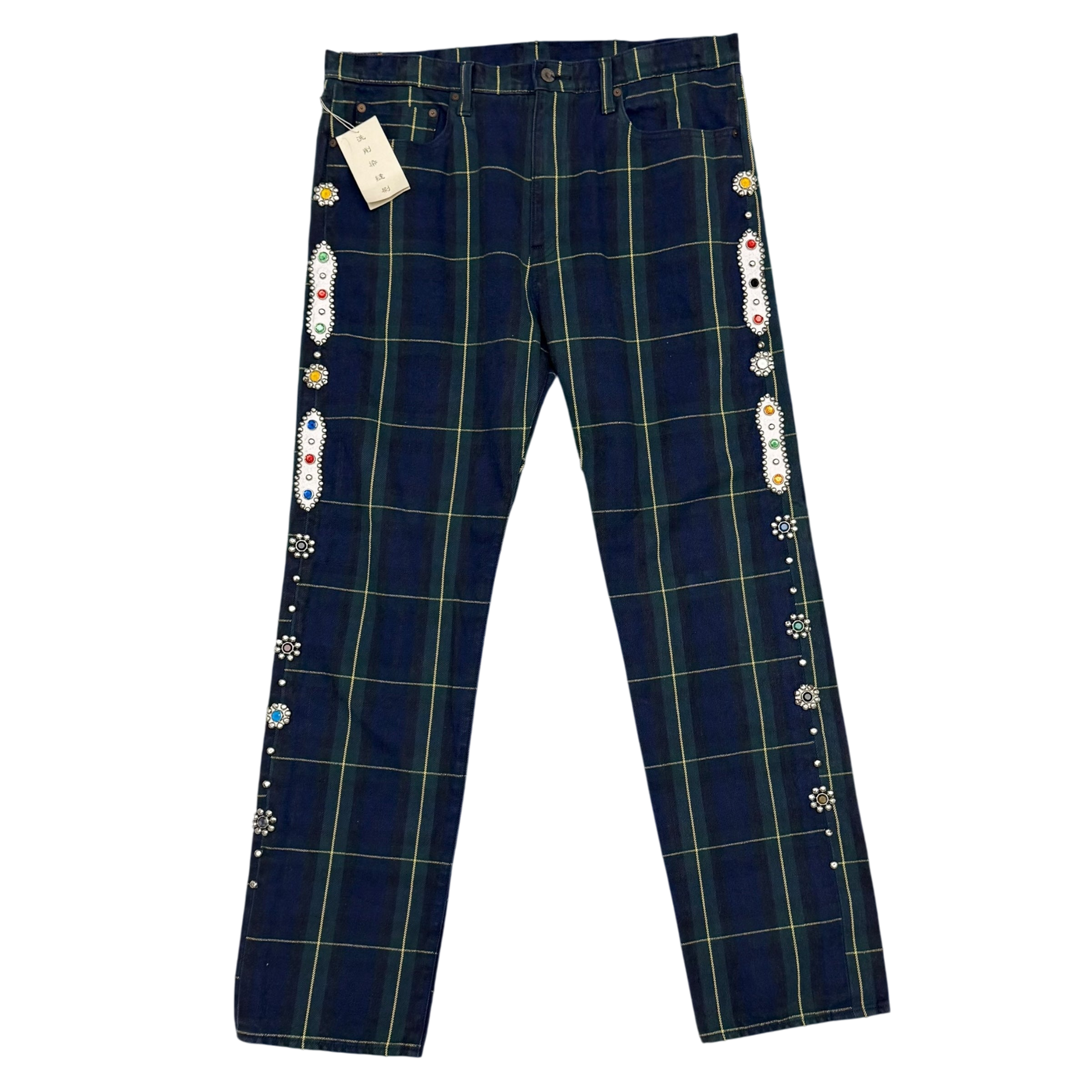 Kapital 11oz Tartan Check 5P Monkey Cisco Jeans (Studs Remake) Navy (Size 38”)