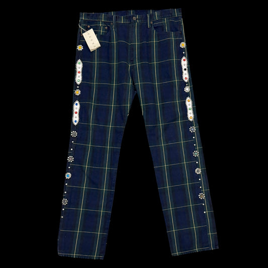 Kapital 11oz Tartan Check 5P Monkey Cisco Jeans (Studs Remake) Navy (Size 38”)