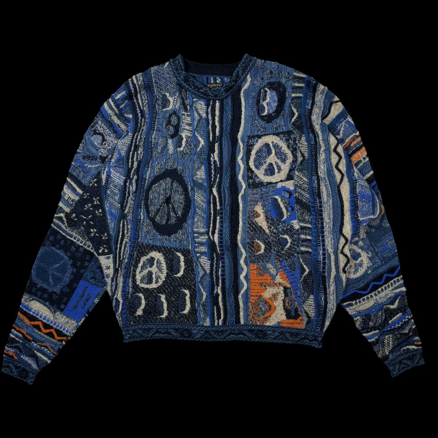Kapital 7G Gaudy Knit Peace Sweatshirt Blue (fits M-L)