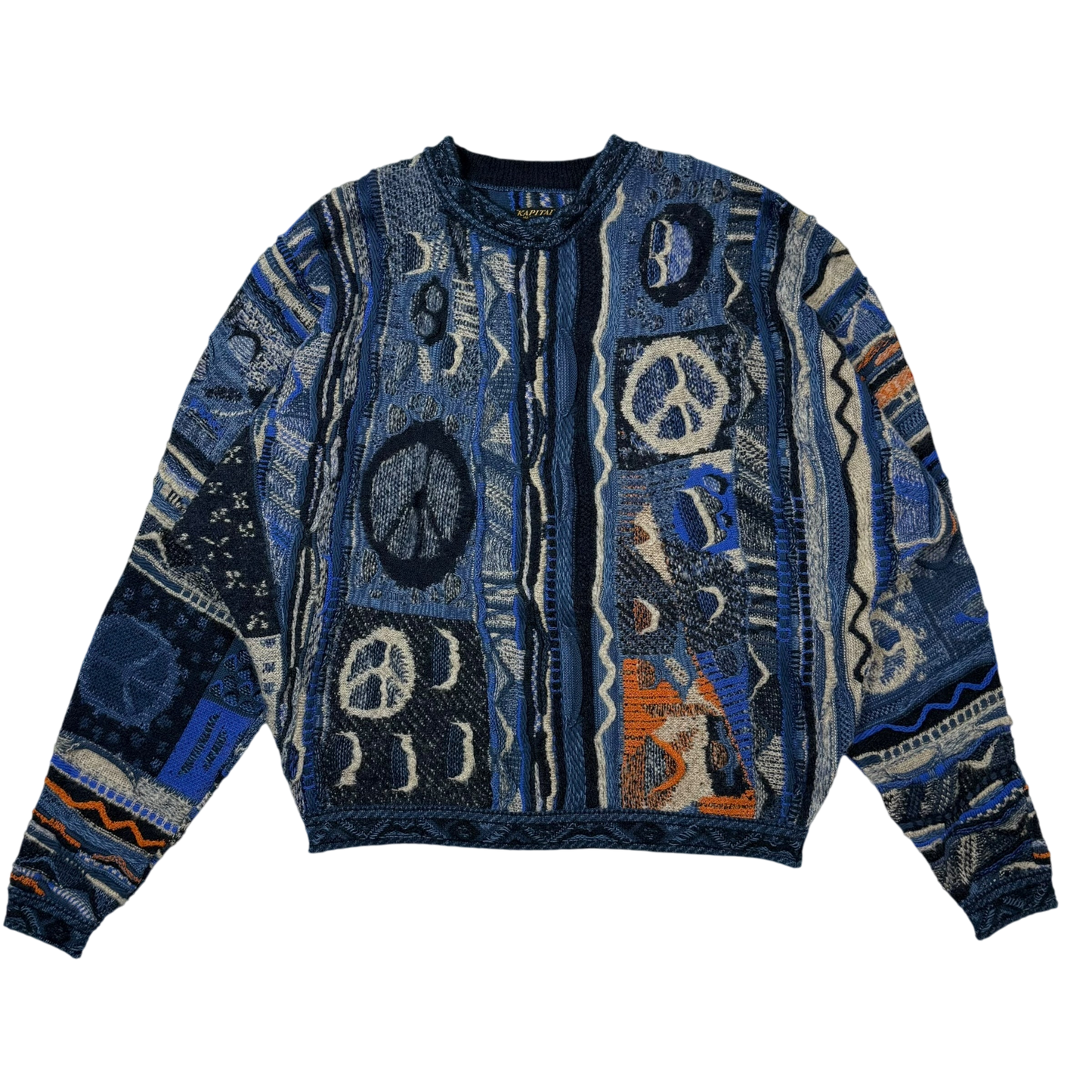 Kapital 7G Gaudy Knit Peace Sweatshirt Blue (fits M-L)