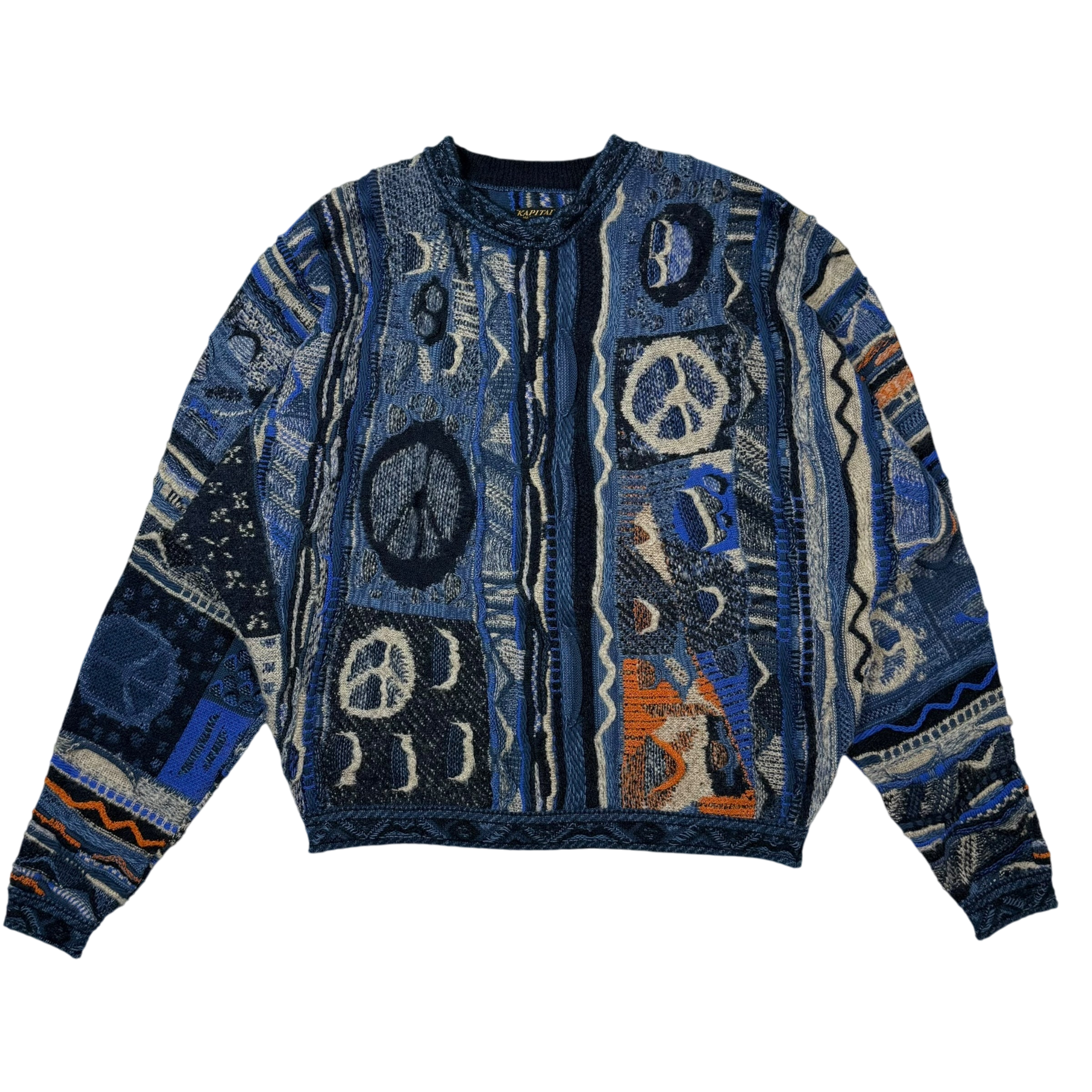 Kapital 7G Gaudy Knit Peace Sweatshirt Blue (fits M-L)