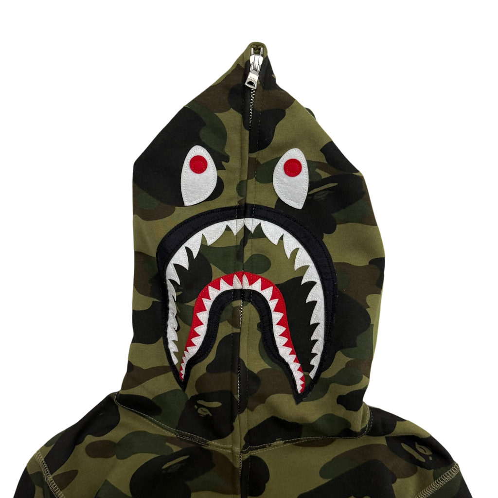 BAPE (A Bathing Ape) 1st Camo Gore Windstopper Camo Shark Zip-Up Hoodie Green (Size S)