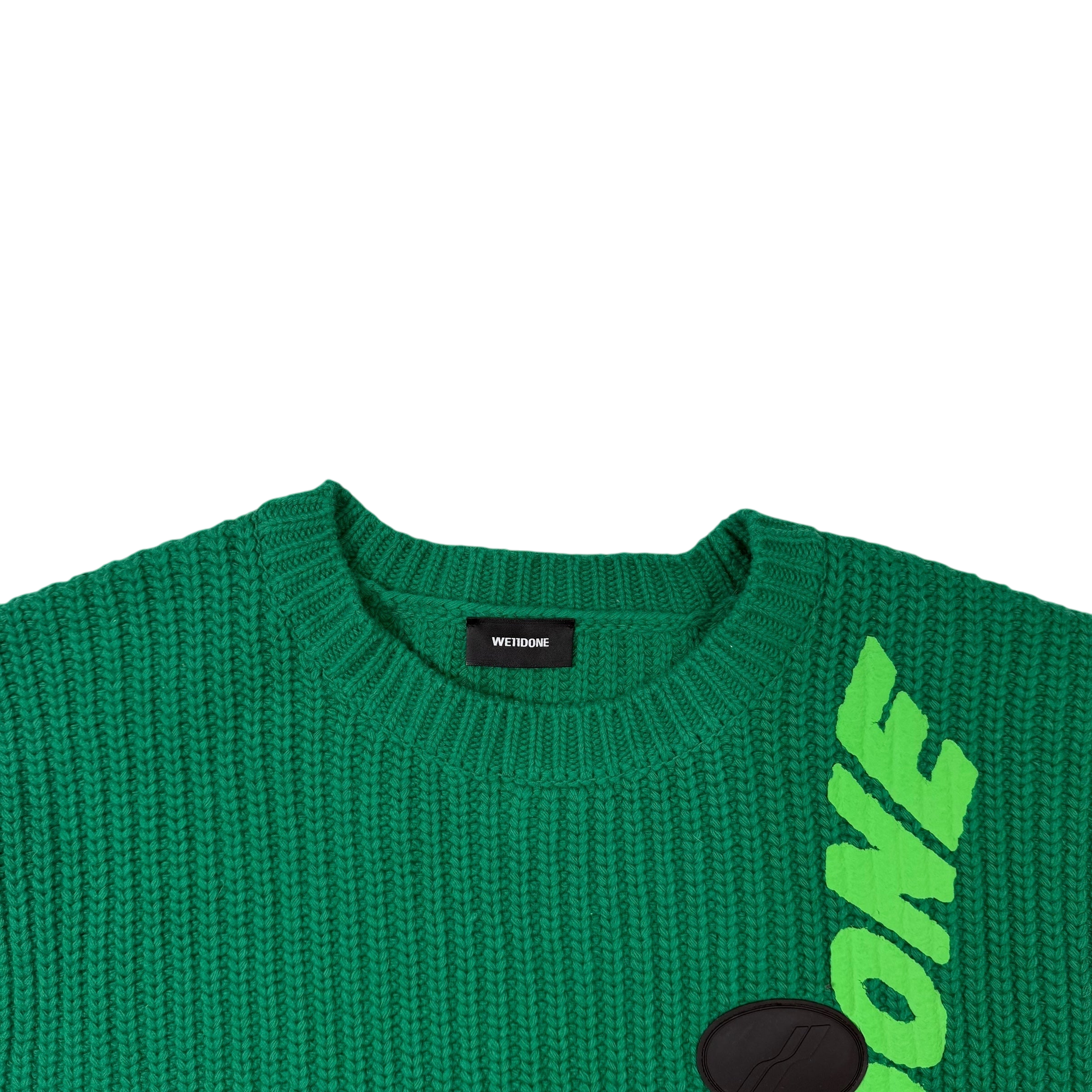 We11done Ribbed Wool Multi-Logo Square Knit Vest Green (Size L)