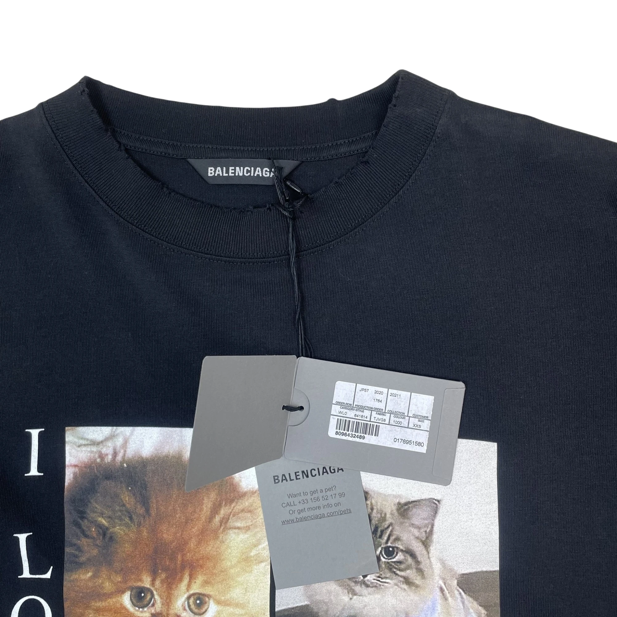 Balenciaga SS20 ‘I Love Cats’ Oversized Pre-Distressed T-Shirt Black (Fits Up To XXL)