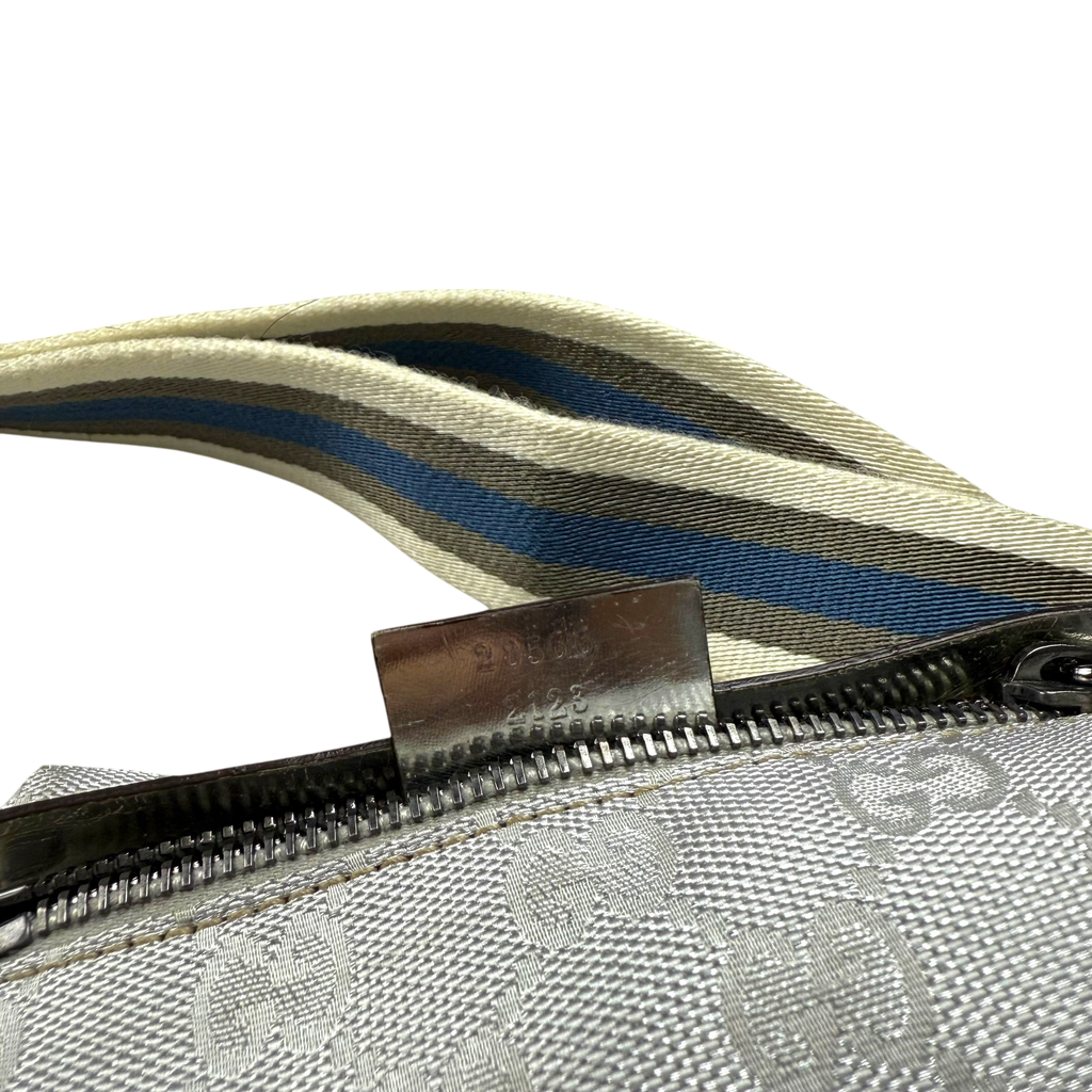 Gucci GG Monogram Web Double Pocket Canvas Belt Bag Silver