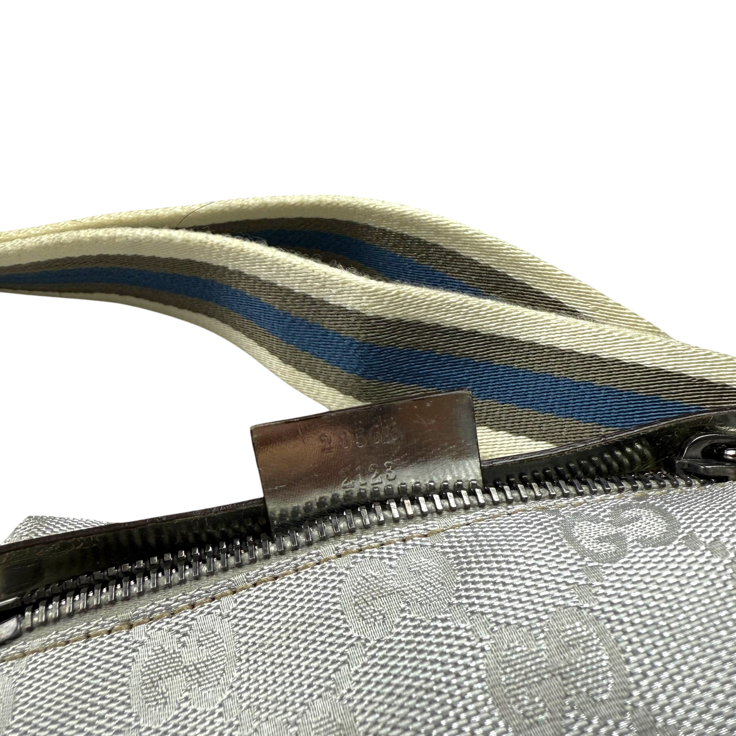 Gucci GG Monogram Web Double Pocket Canvas Belt Bag Silver