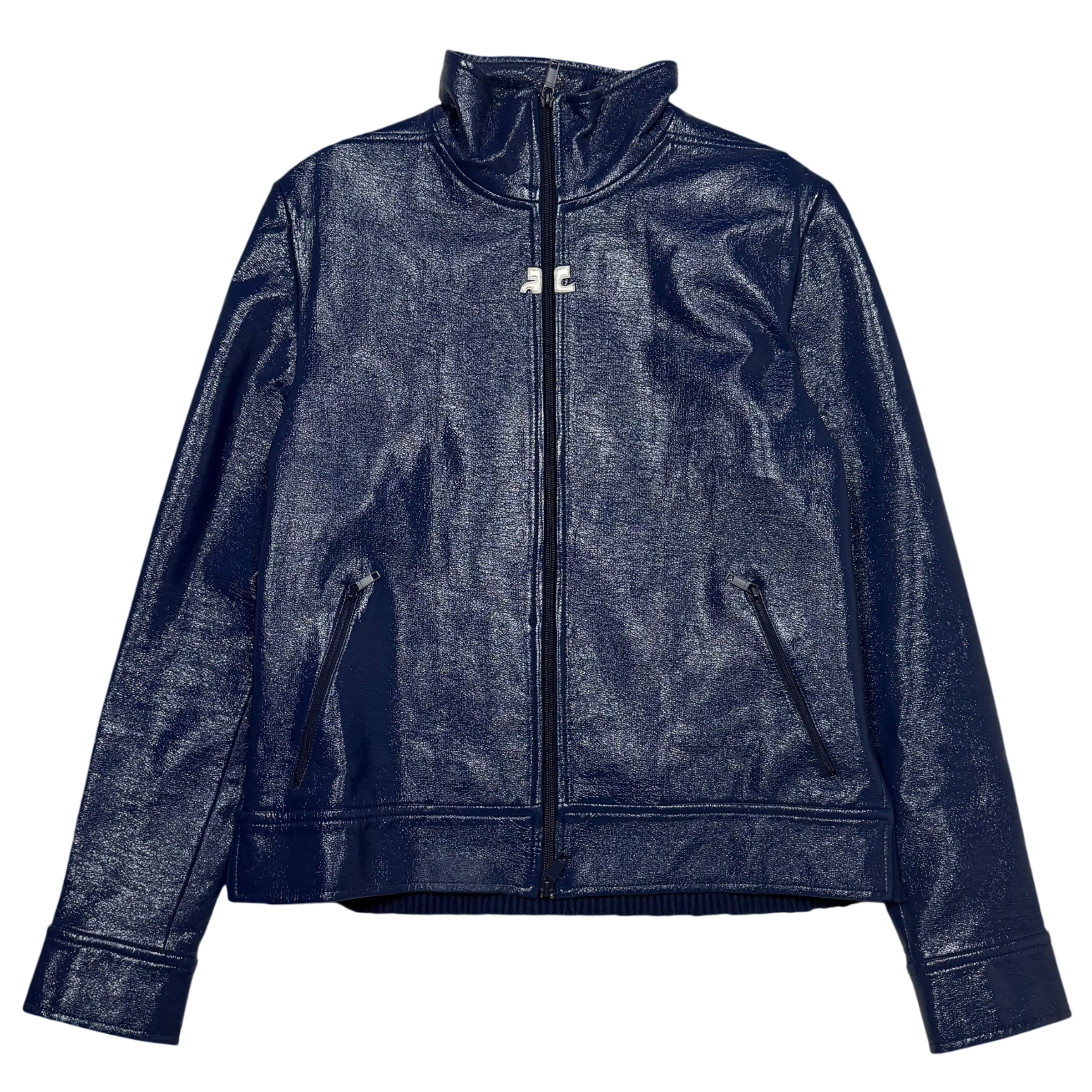 Courrèges FW22 Funnel-Neck Vinyl Jacket Blue (Fits M-L)