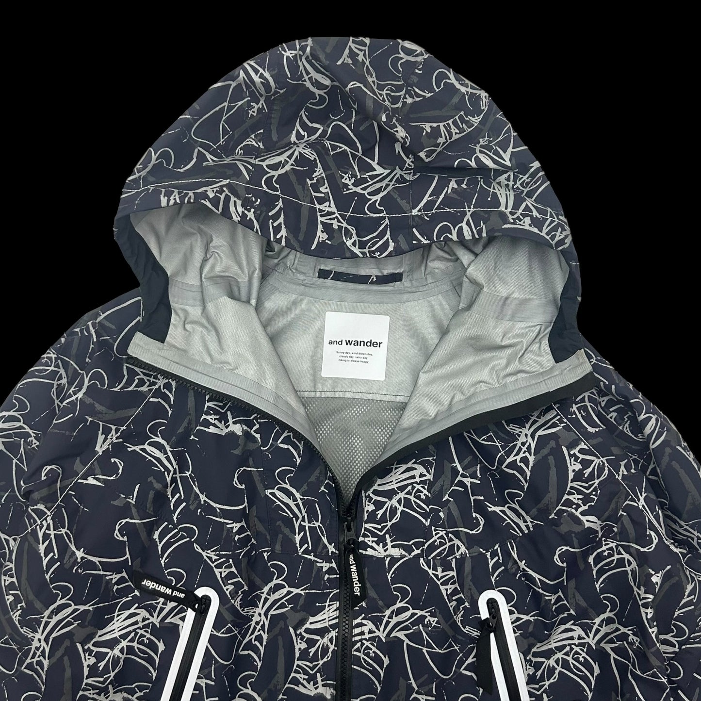 And Wander Reflective Printed Rain Jacket ‘Charcoal’(Fits XL)