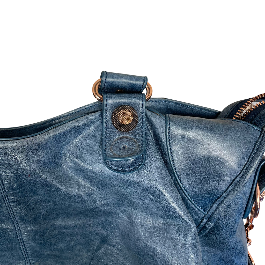 Balenciaga Brass Hardware Leather City Bag Blue