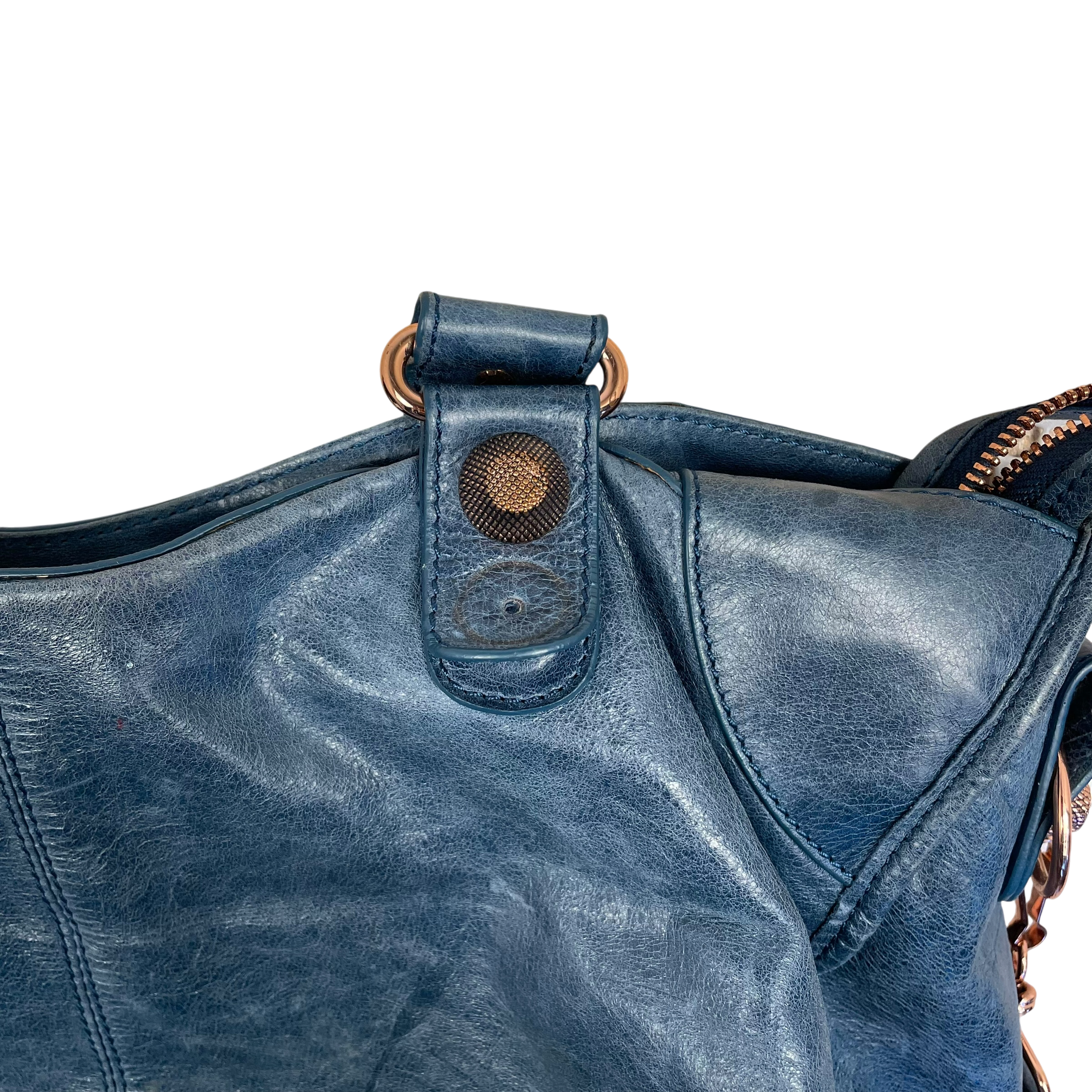 Balenciaga Brass Hardware Leather City Bag Blue