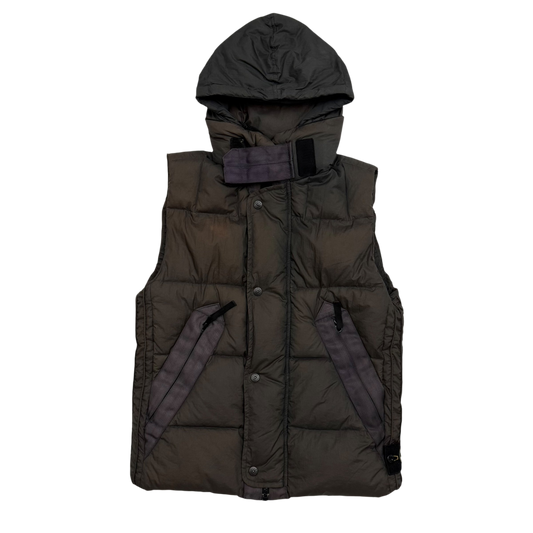 Stone Island AW 2009 Opaque Nylon Tela Down Gilet Brown (Size S)