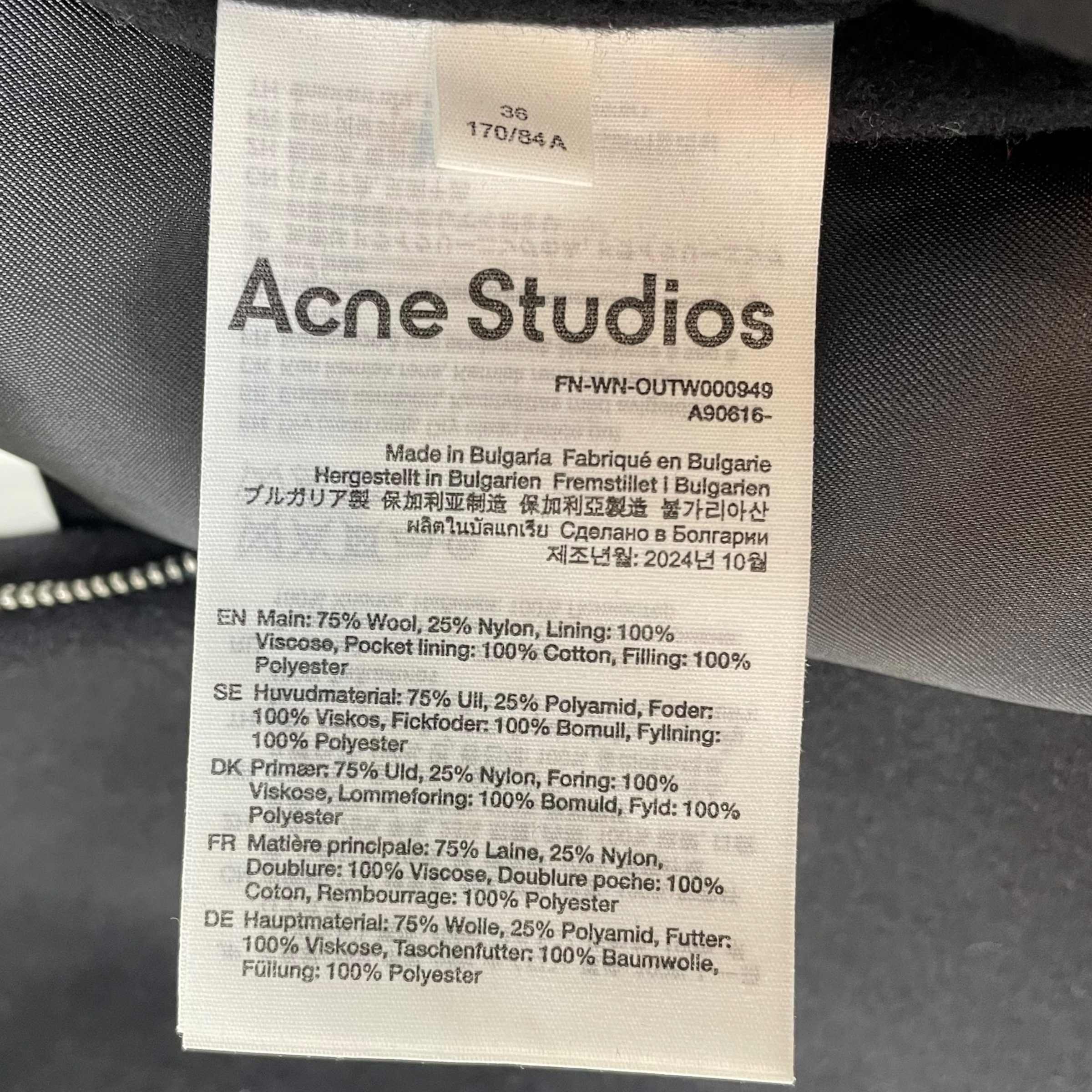 Acne Studios Owelle Padded Wool-Blend Felt Bomber Jacket Black (Size 36)