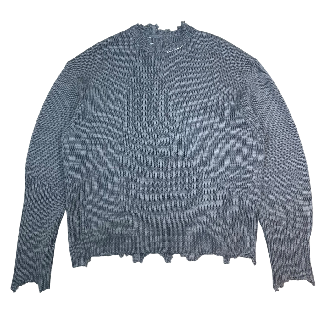 C2H4 Arc Sculpture Wool Blend Distressed Knit Sweatshirt Grey (Size M)
