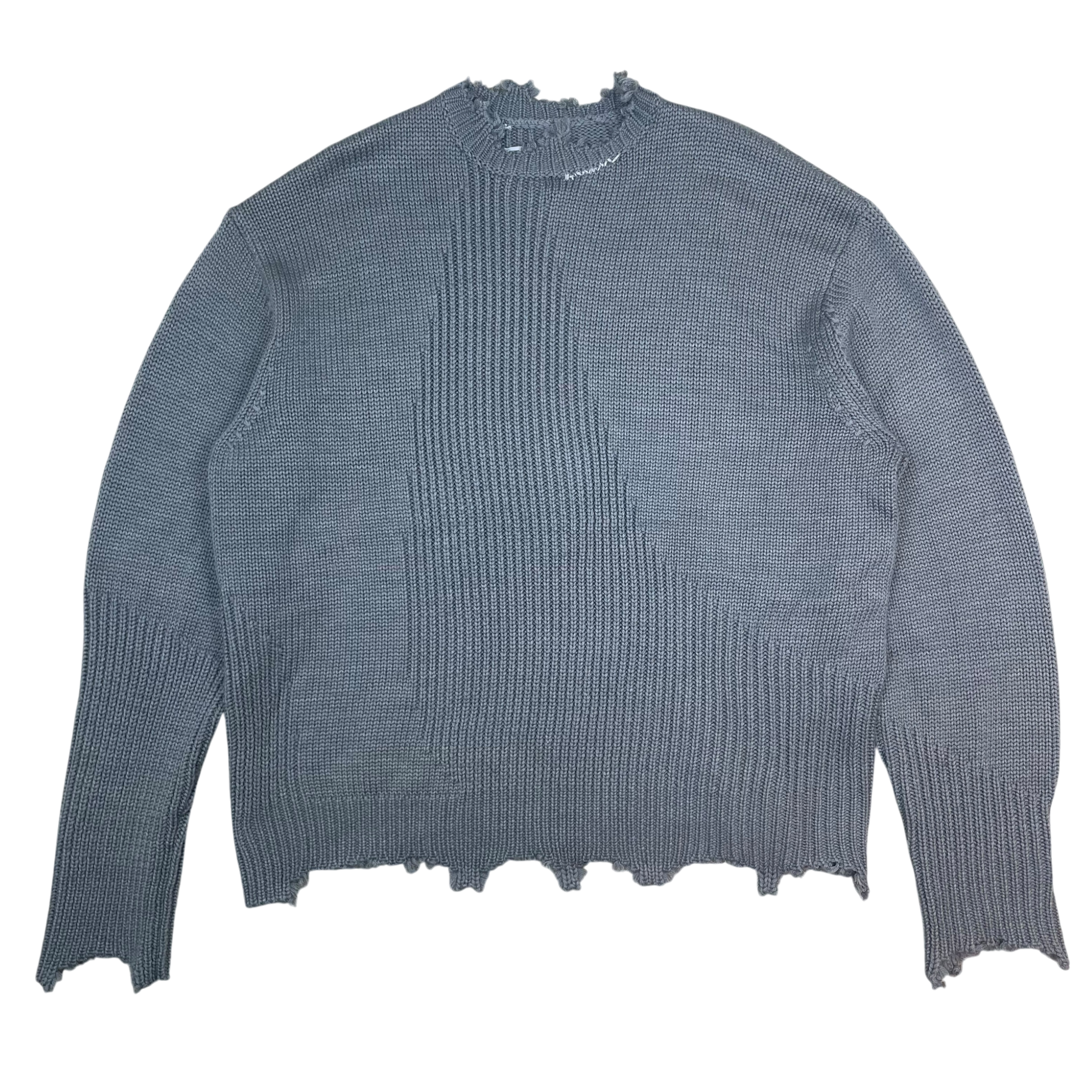 C2H4 Arc Sculpture Wool Blend Distressed Knit Sweatshirt Grey (Size M)