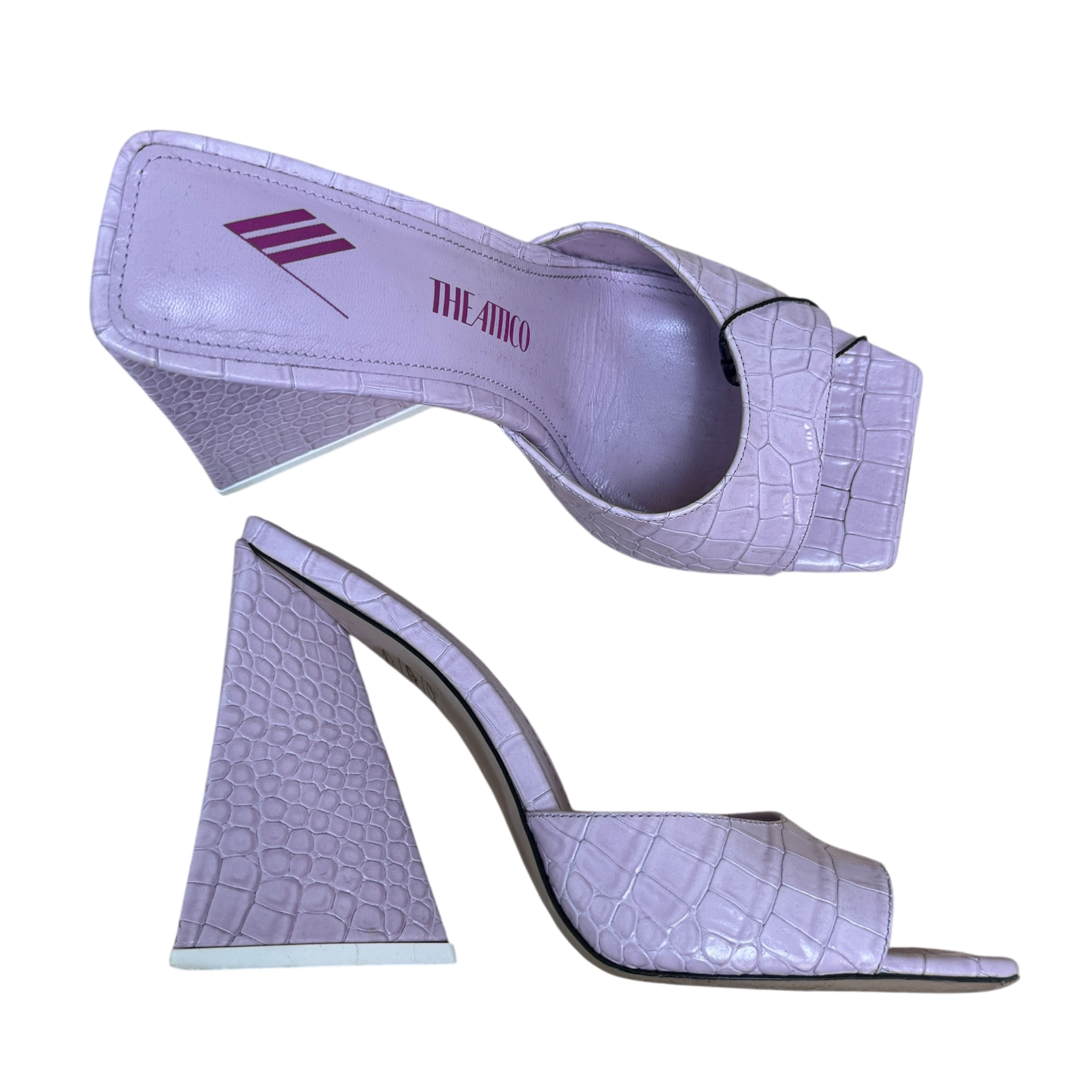 The Attico Devon Croc Pattern Leather Heels Pastel Pink (Size EU38)