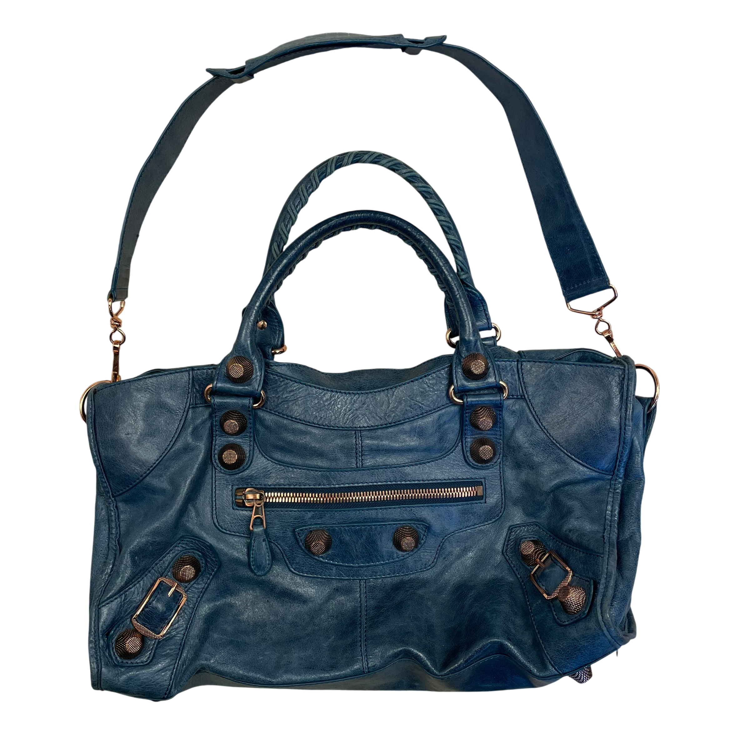 Balenciaga Brass Hardware Leather City Bag Blue
